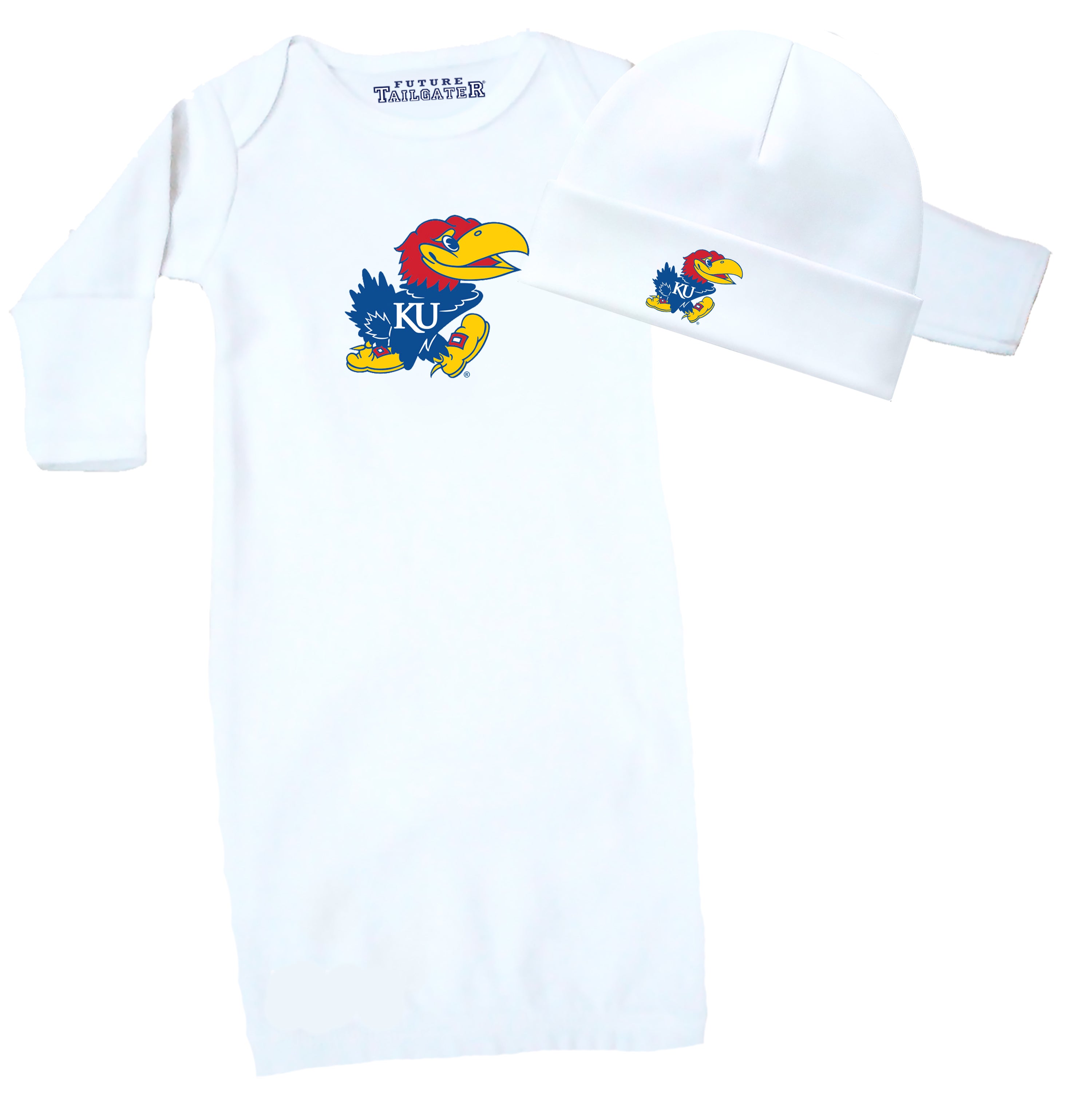 Kansas Jayhawks LOGO Baby Layette Gown and Cap Set - White