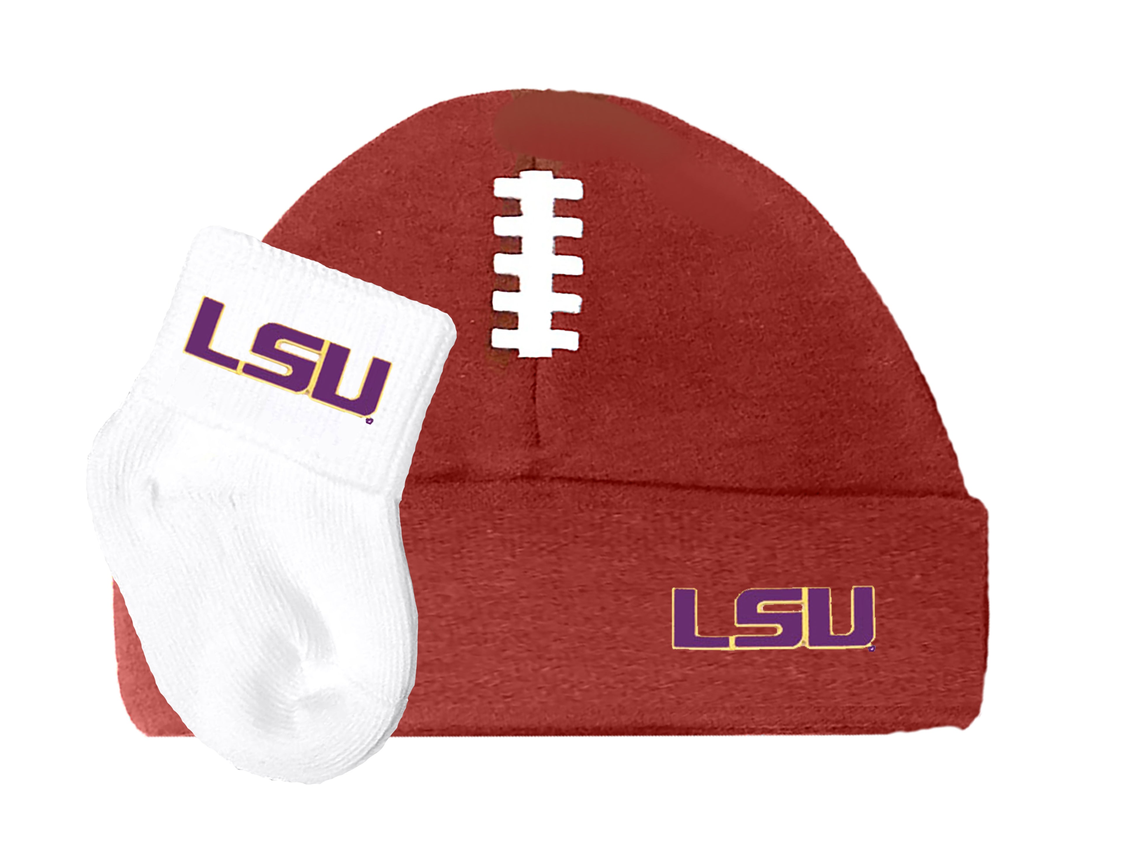 LSU Tigers Baby Brown Football Cap and Socks Set 0-9 Months