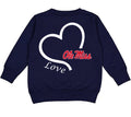 Ole Miss Rebels Love Heart Baby/Toddler/Youth Sweatshirt