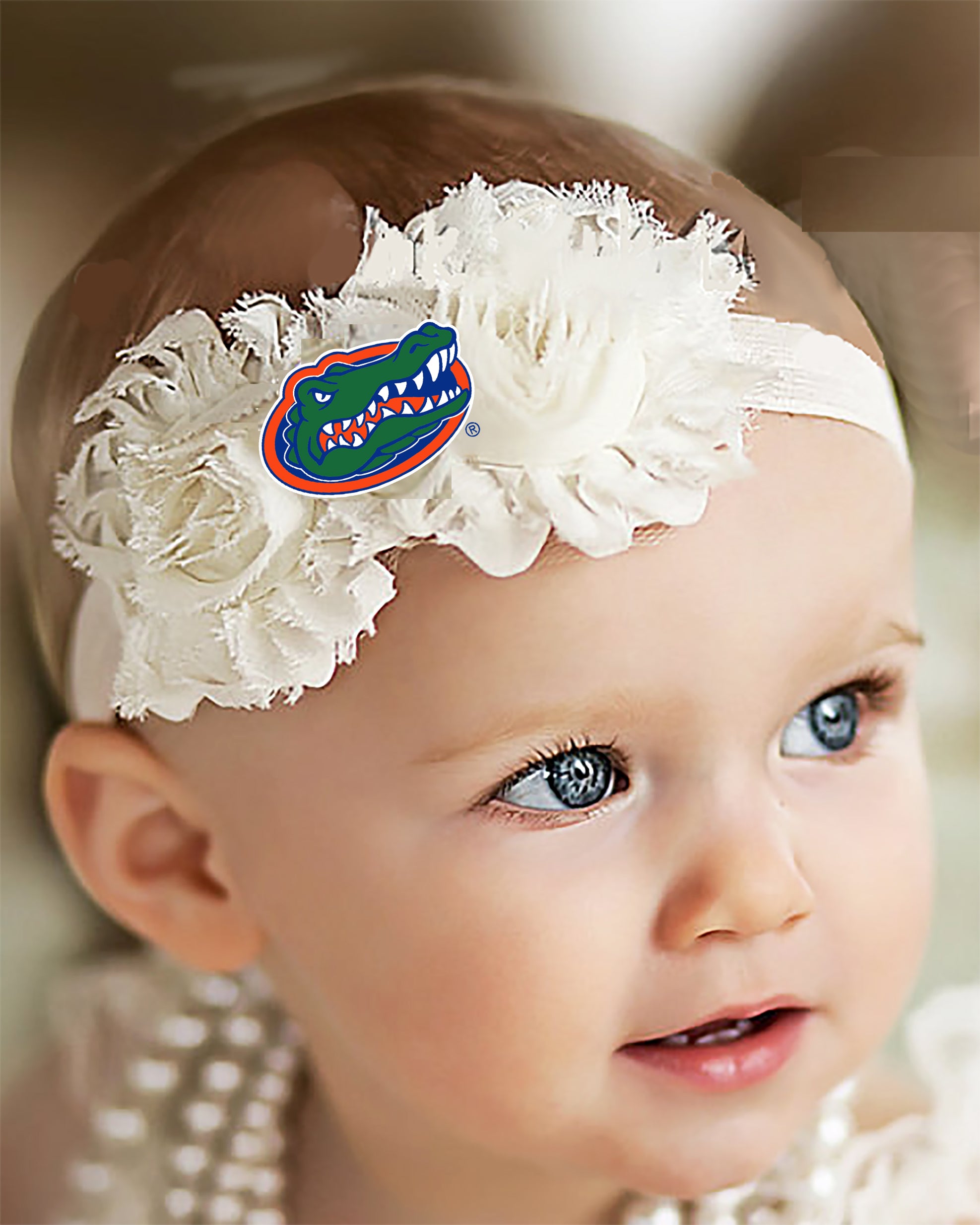 Florida Gator Baby/Toddler Shabby Flower Hair Bow Headband