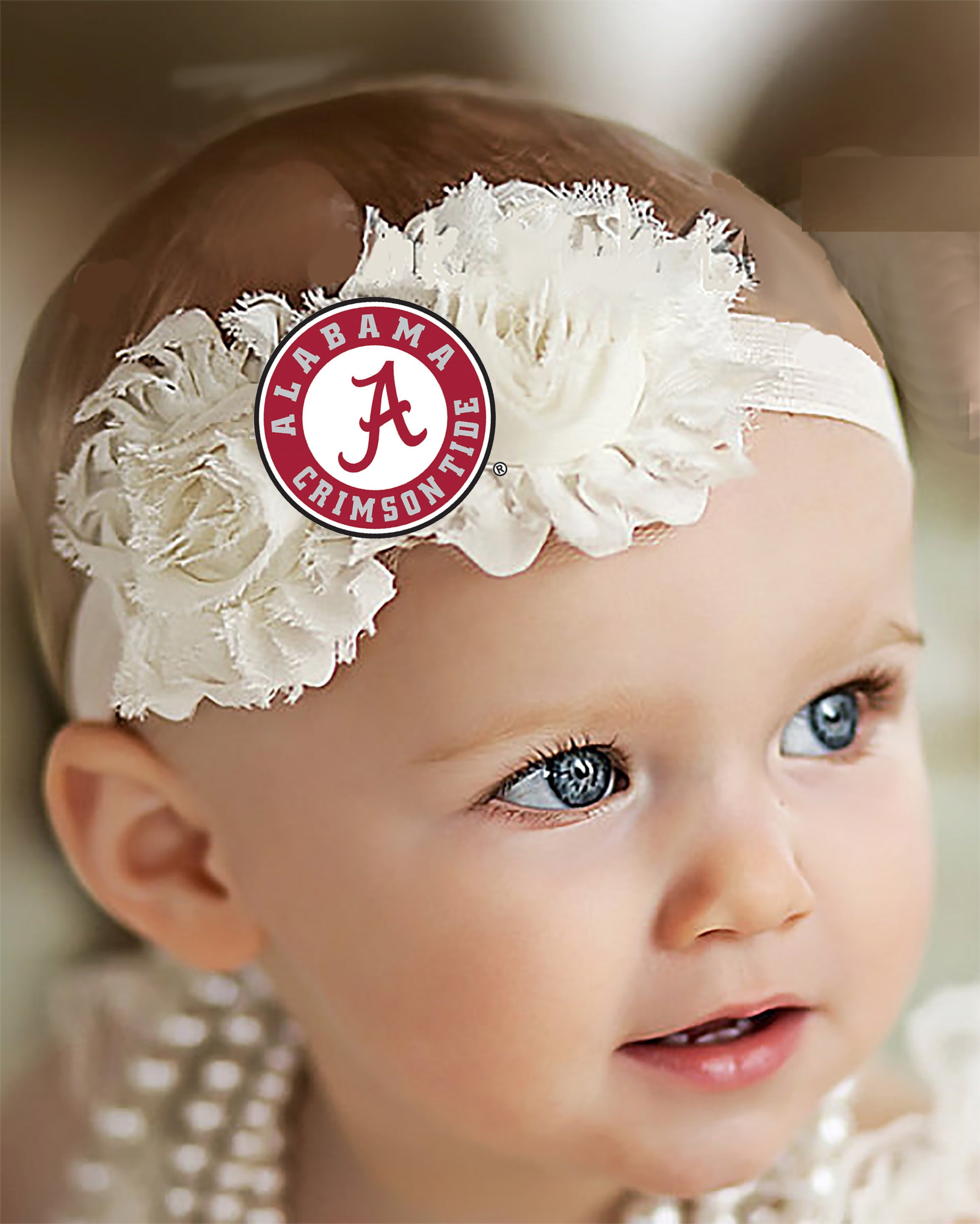 Alabama Crimson Tide Baby/Toddler Shabby Flower Hair Bow Headband