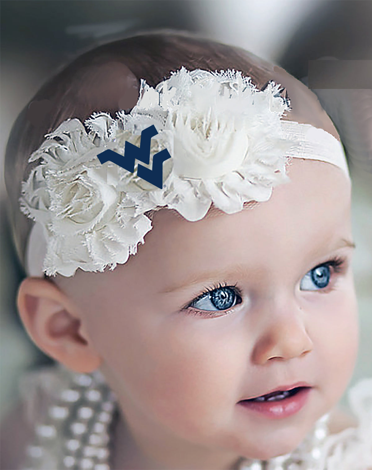 West Virginia Mountaineers Baby/Toddler Shabby Flower Hair Bow Headband
