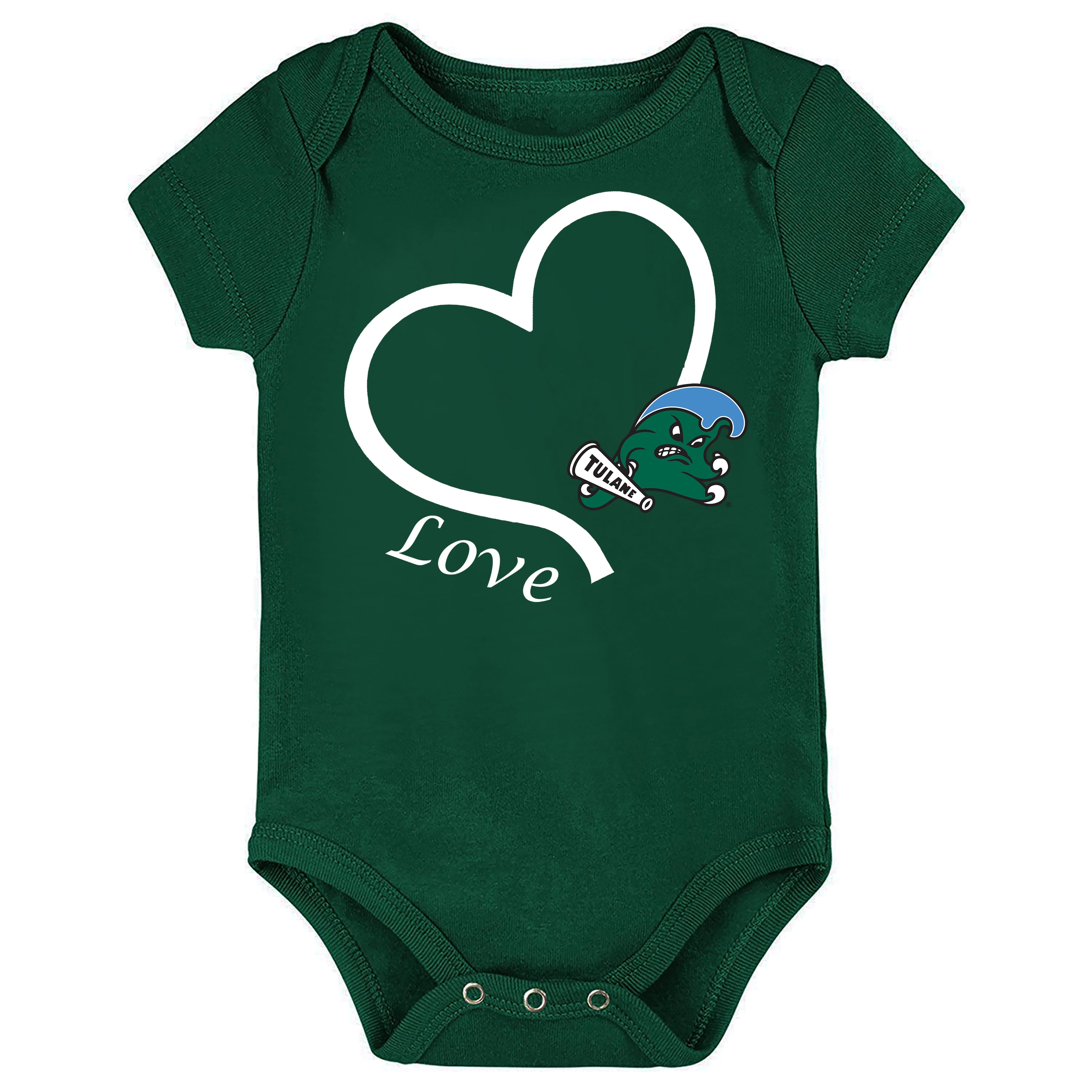 Tulane Green Wave Love Heart Baby Bodysuit