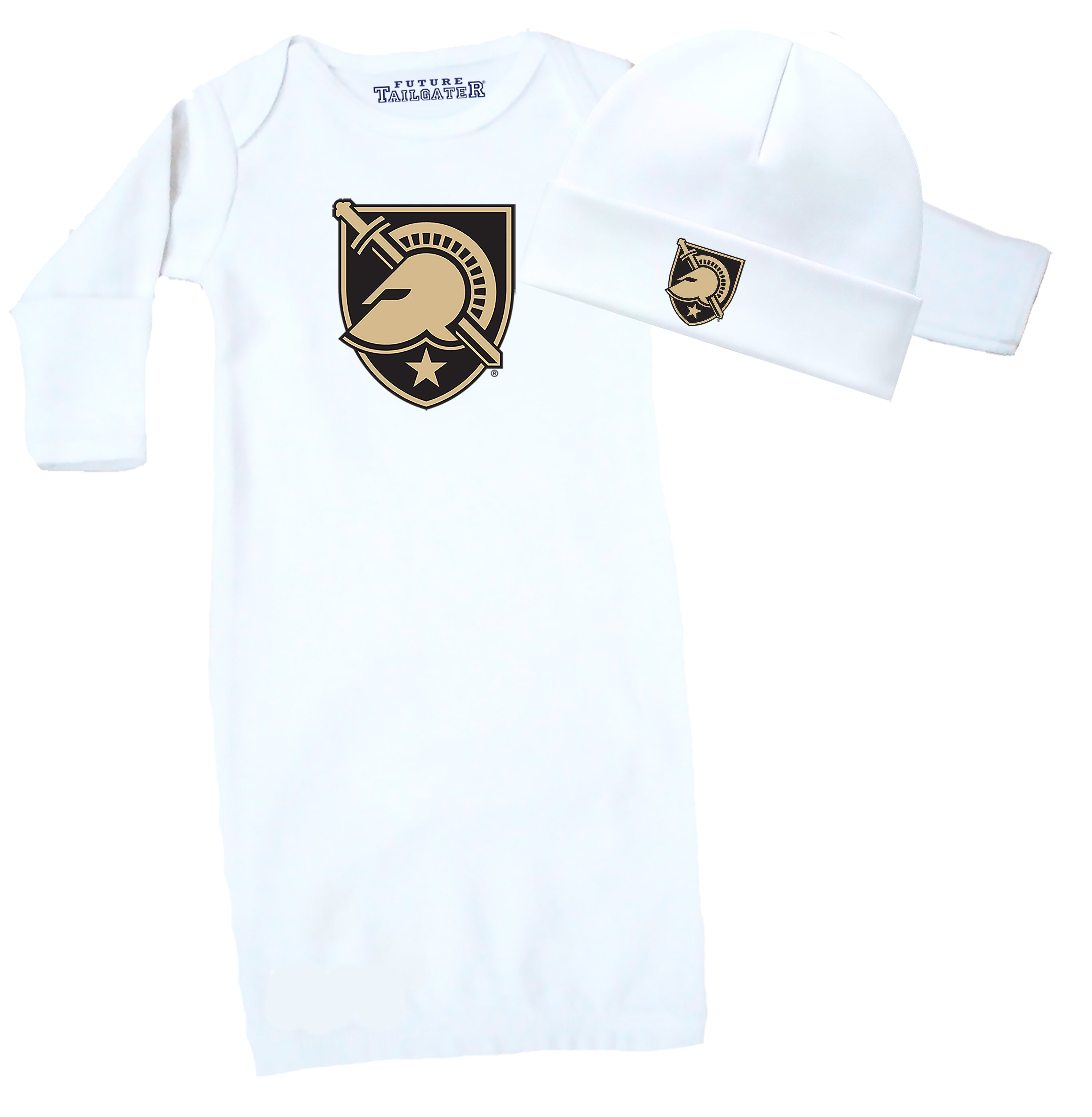 Army Black Knights LOGO Baby Layette Gown and Cap Set - White