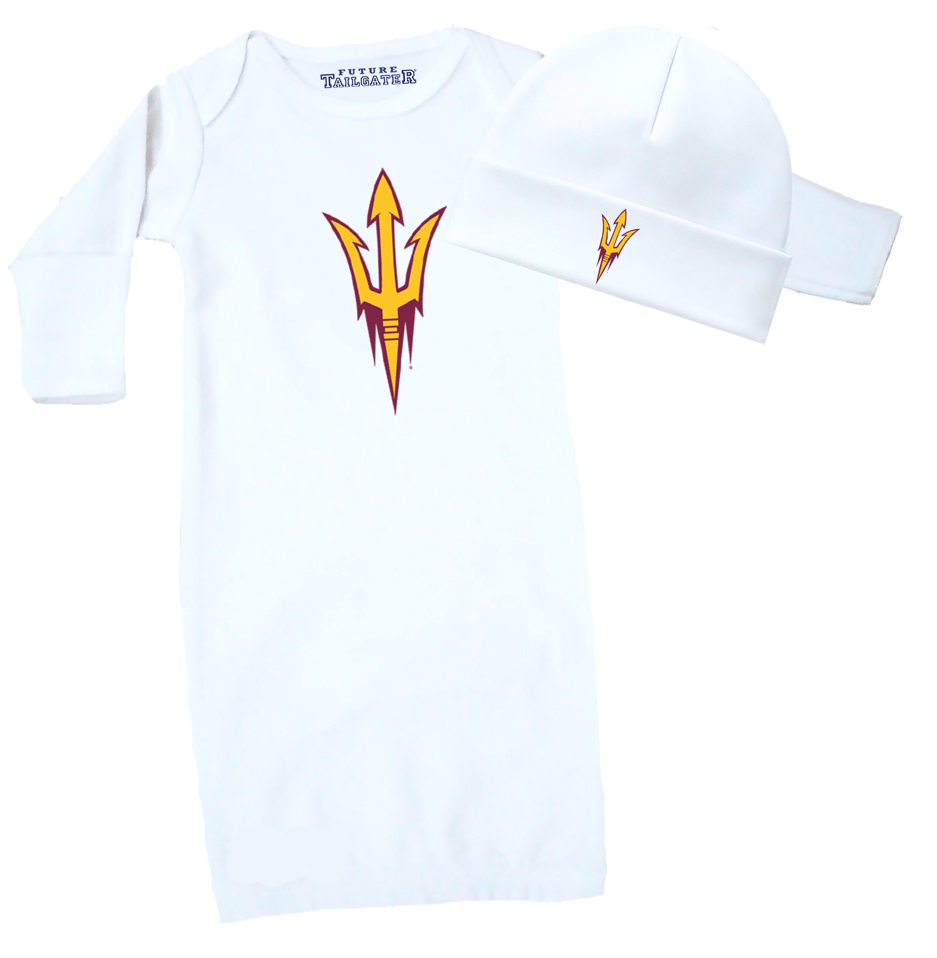 Arizona State Sun Devils LOGO Baby Layette Gown and Cap Set - White