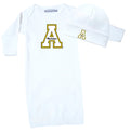 Appalachian State Mountaineers LOGO Baby Layette Gown and Cap Set - White