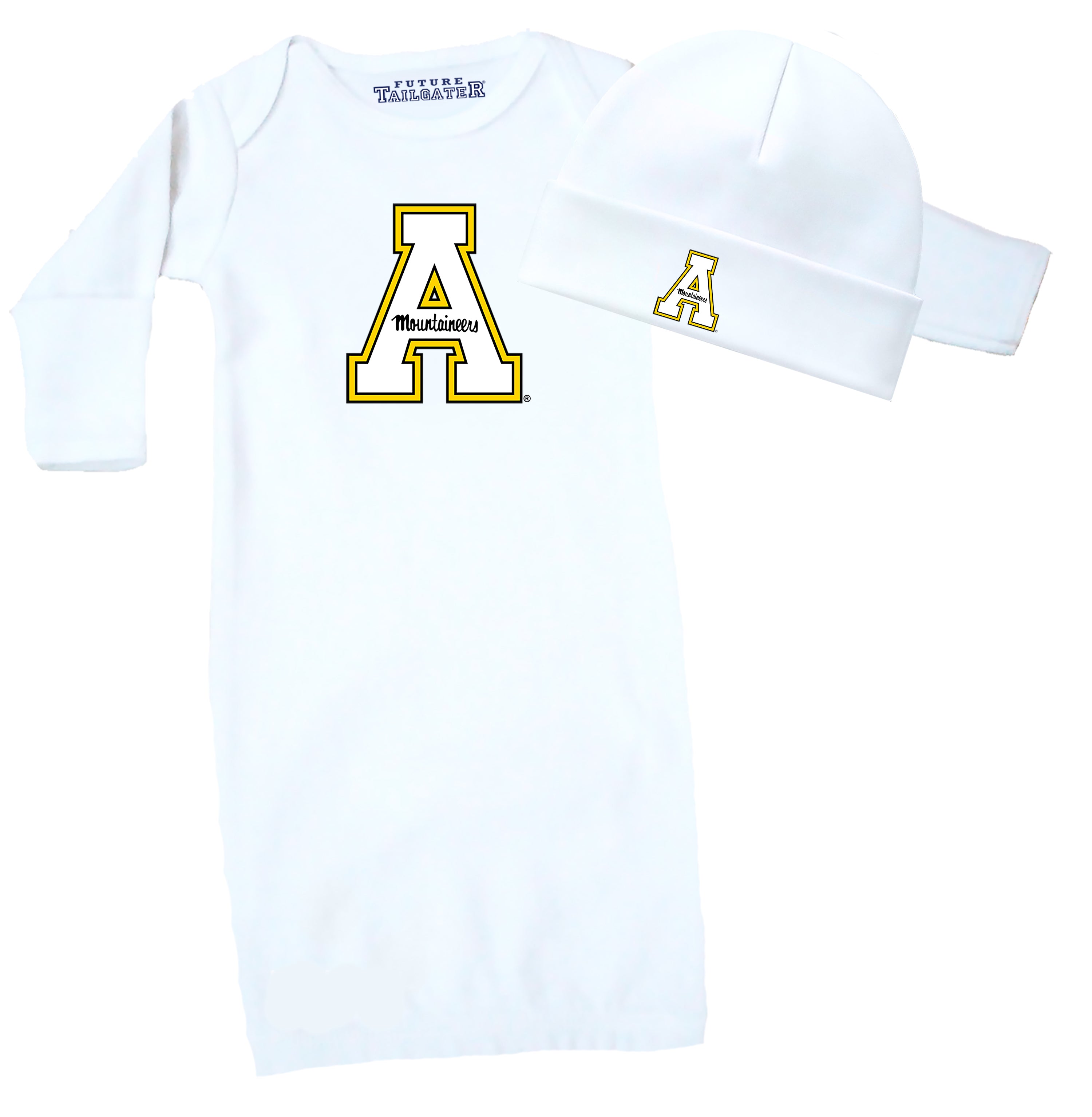 Appalachian State Mountaineers LOGO Baby Layette Gown and Cap Set - White