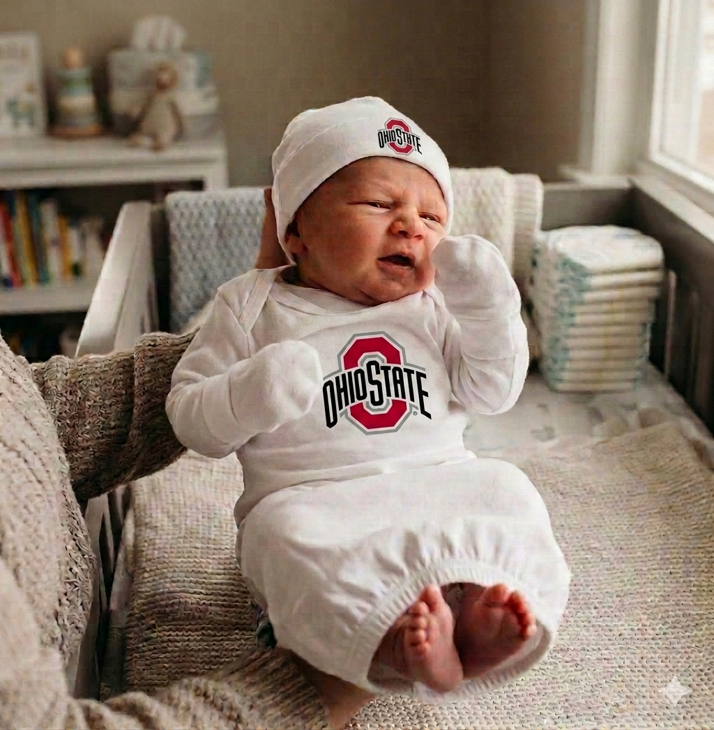 Ohio State Buckeyes LOGO Baby Layette Gown and Cap Set - White