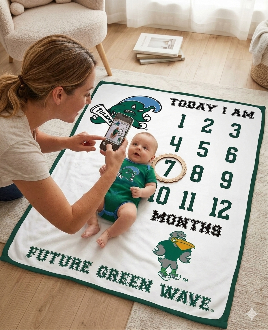 Tulane Green Wave Baby Milestone Blanket