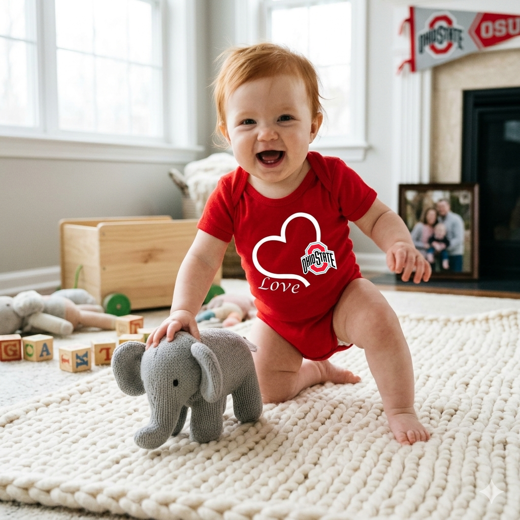 Ohio State Buckeyes Love Heart Baby Bodysuit