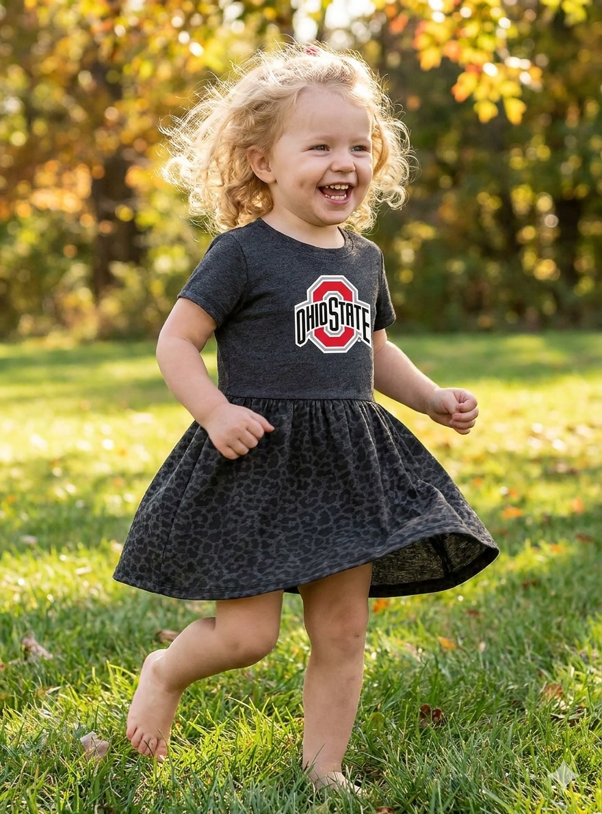 Ohio State Buckeyes Smoke/Black Leopard Toddler Dress