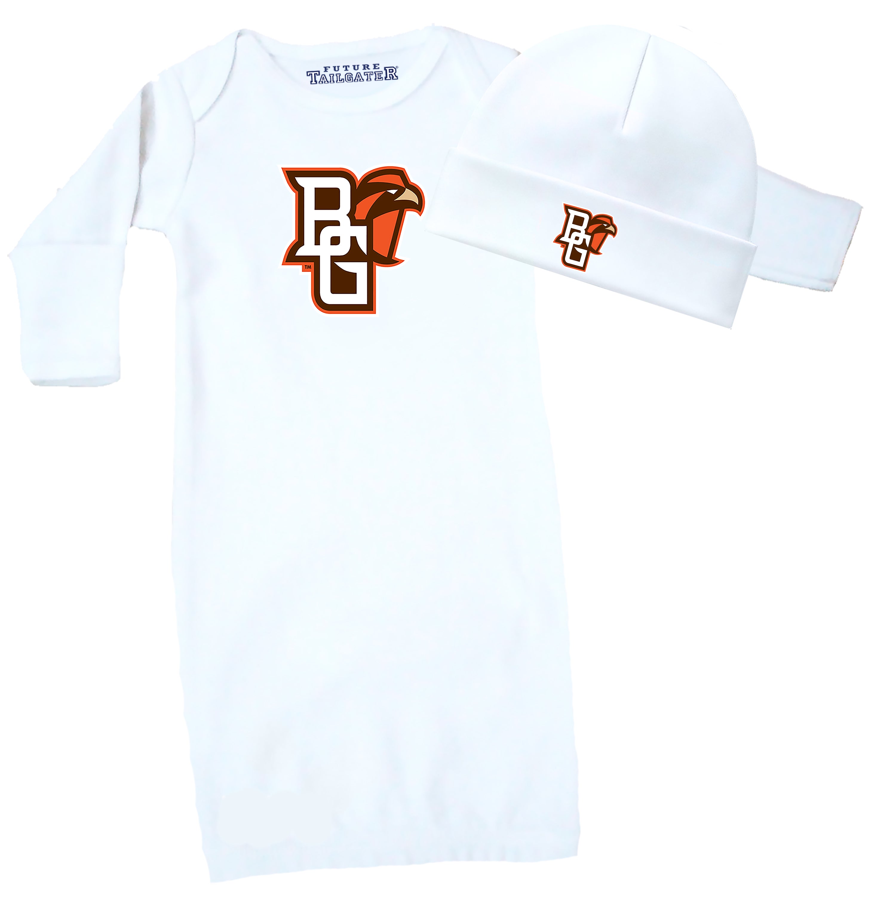 Bowling Green St. Falcons LOGO Baby Layette Gown and Cap Set - White