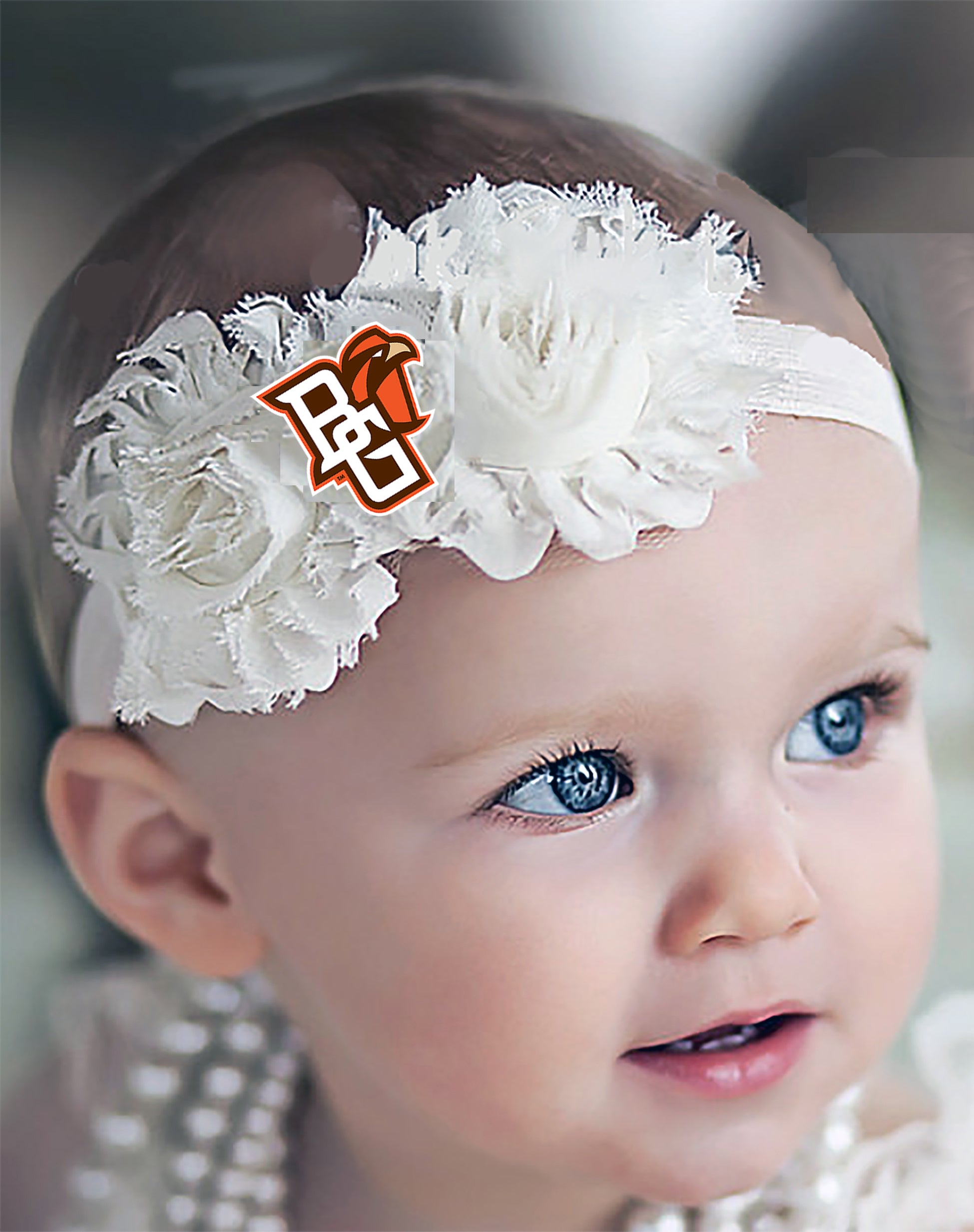 Bowling Green St. Falcons Baby/Toddler Shabby Flower Hair Bow Headband