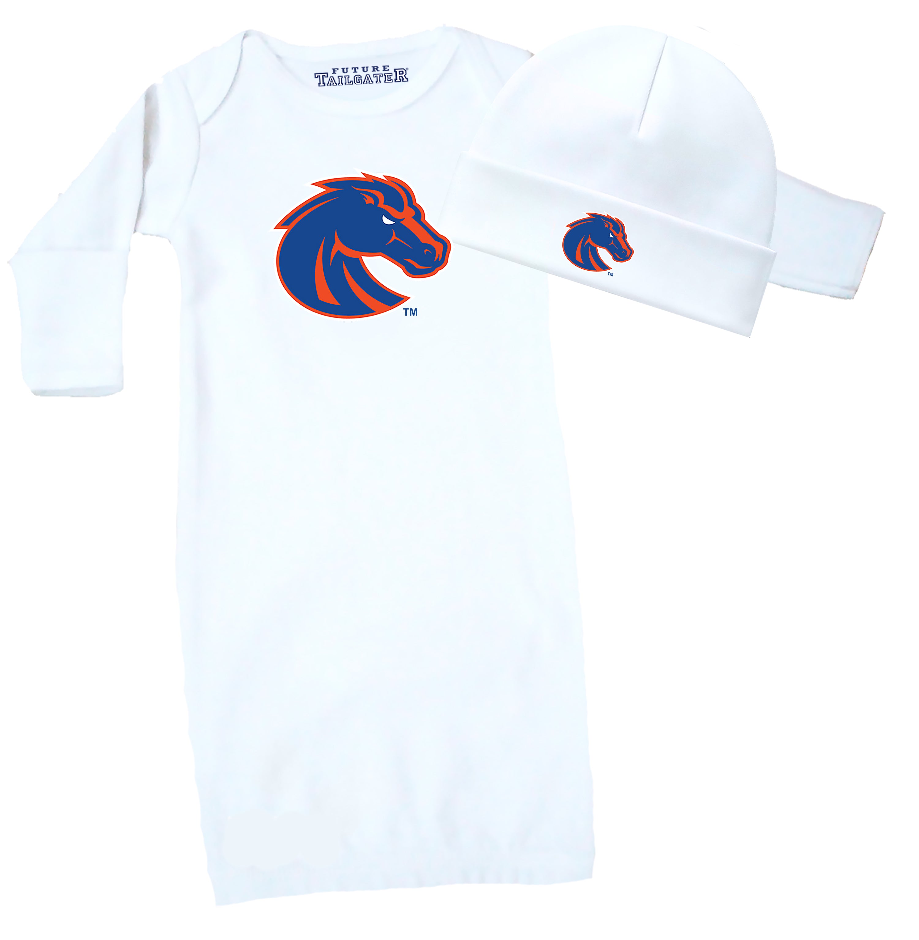 Boise State Broncos LOGO Baby Layette Gown and Cap Set - White