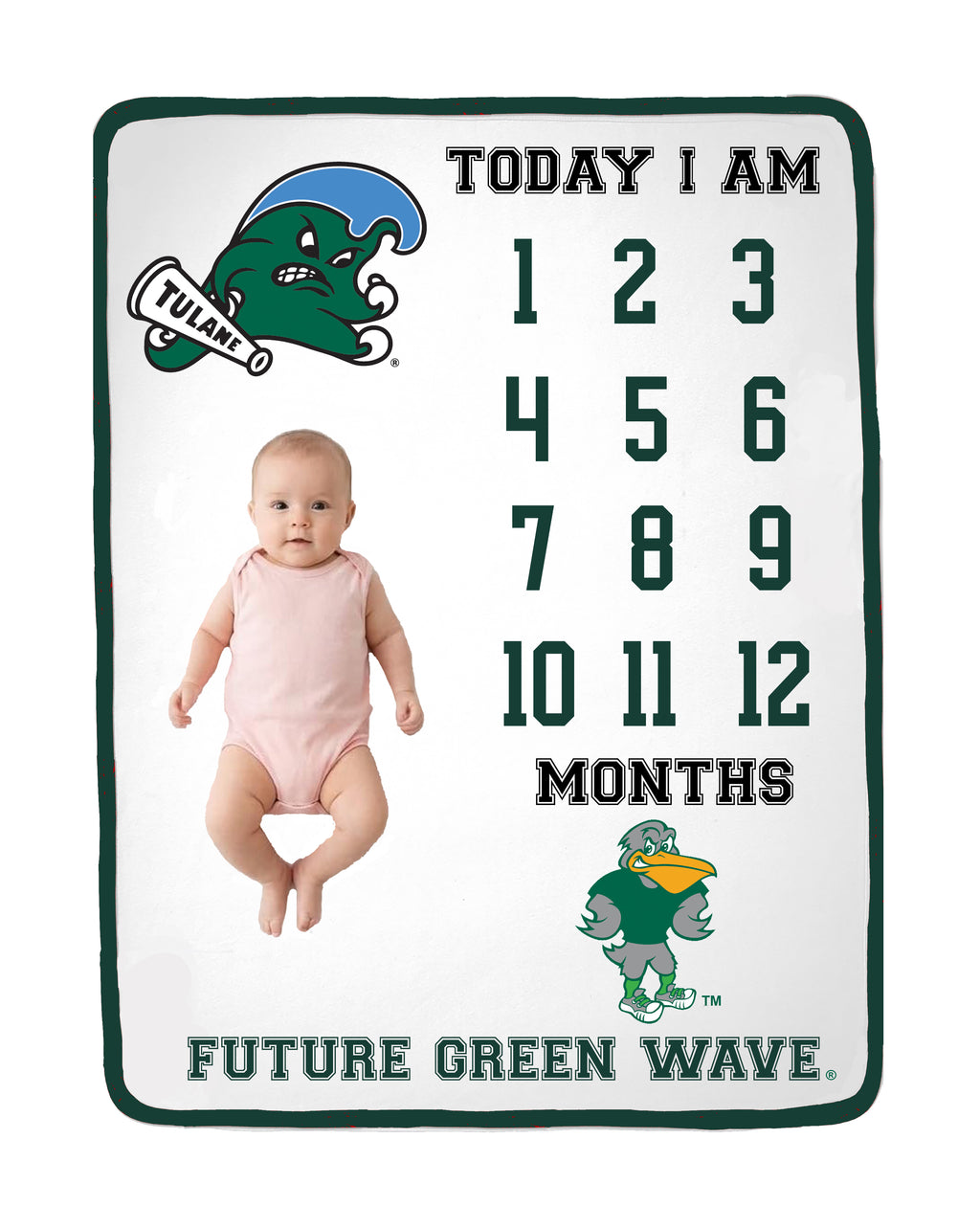 Tulane Green Wave Baby Milestone Blanket