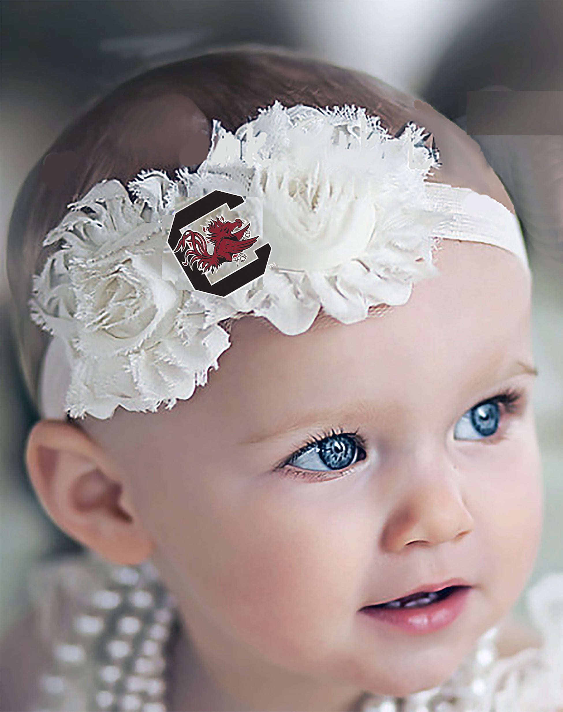 South Carolina Gamecocks Baby/Toddler Shabby Flower Hair Bow Headband