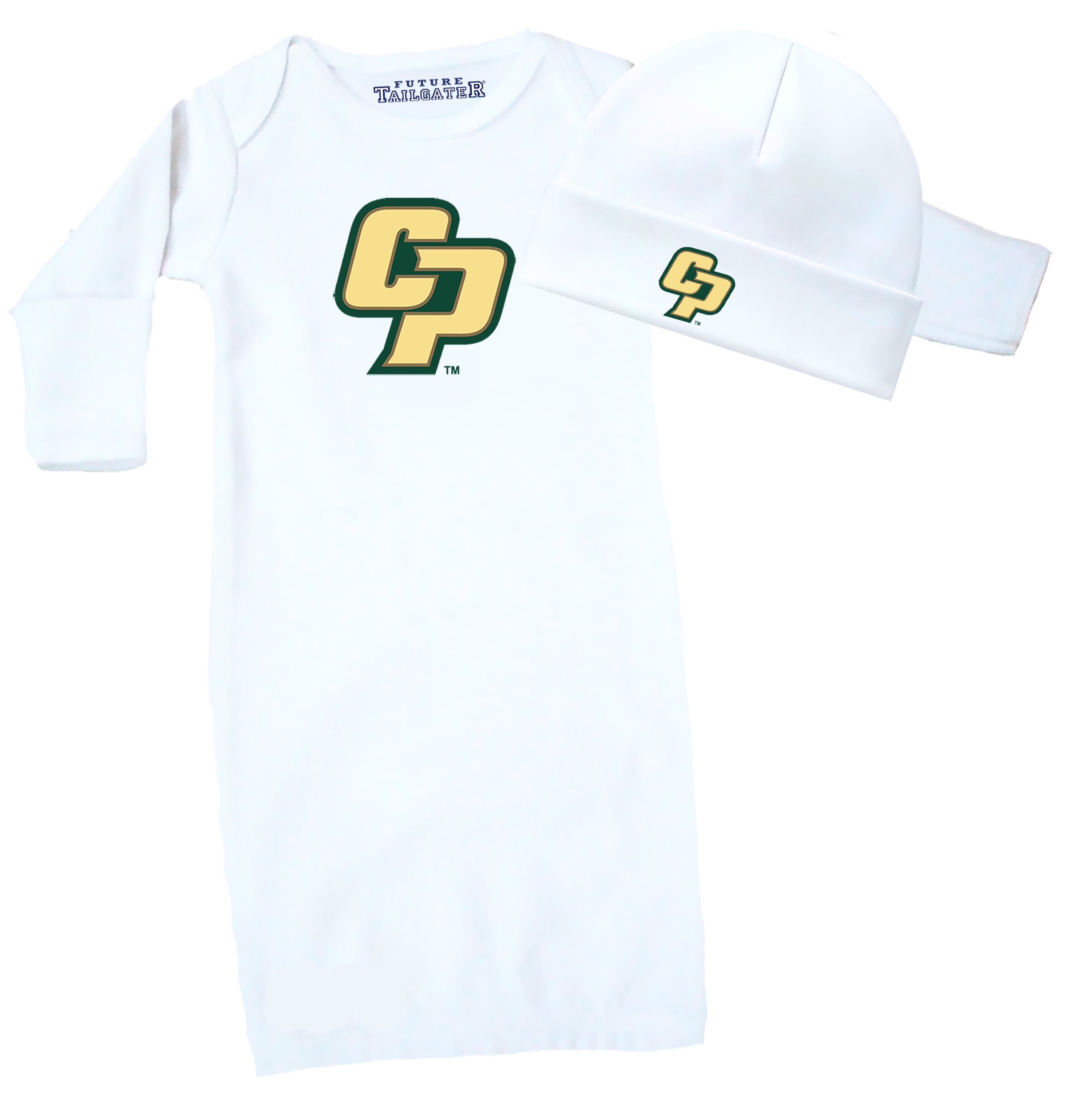 Cal Poly Mustangs LOGO Baby Layette Gown and Cap Set - White