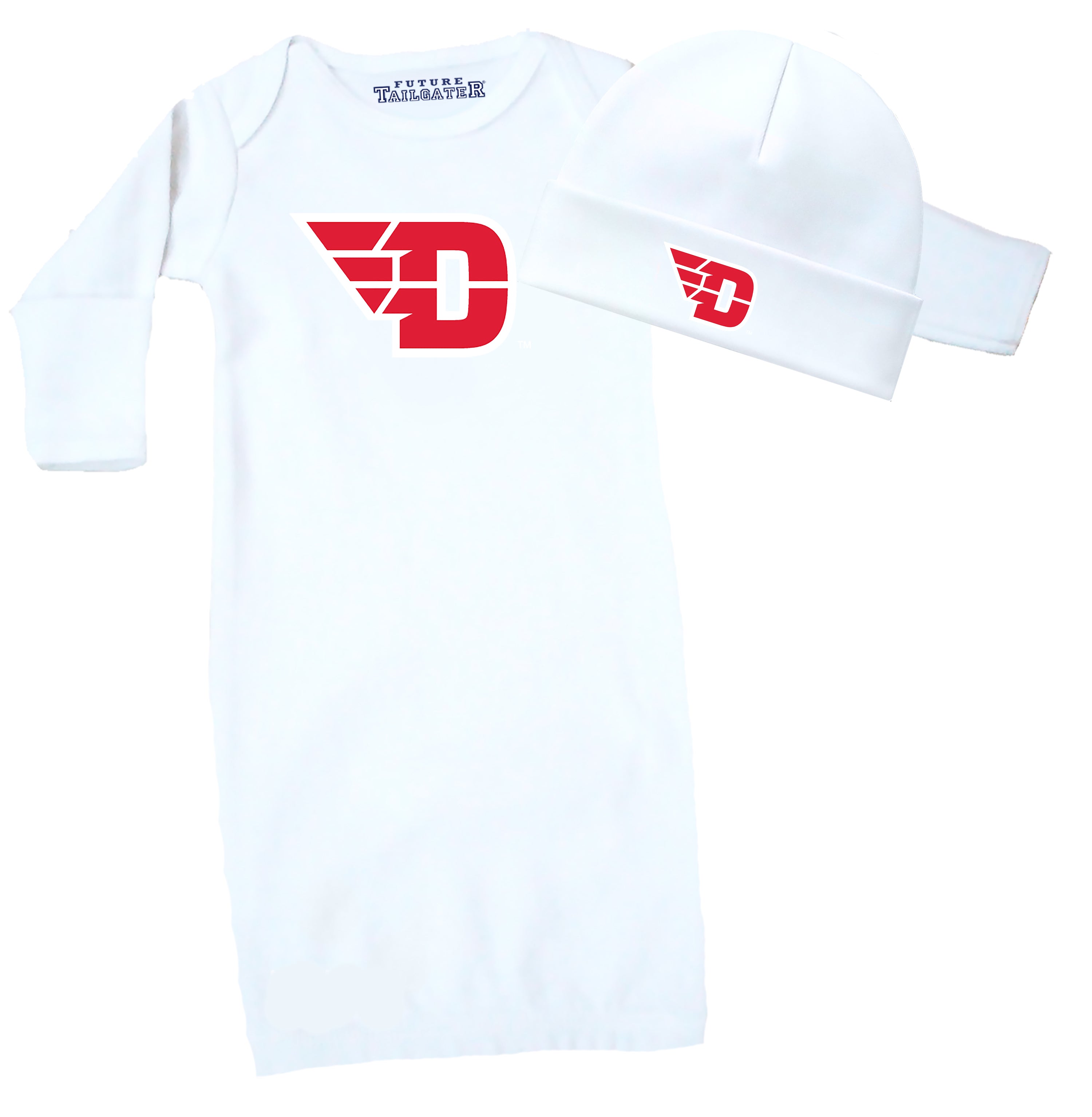 Dayton Flyers LOGO Baby Layette Gown and Cap Set - White