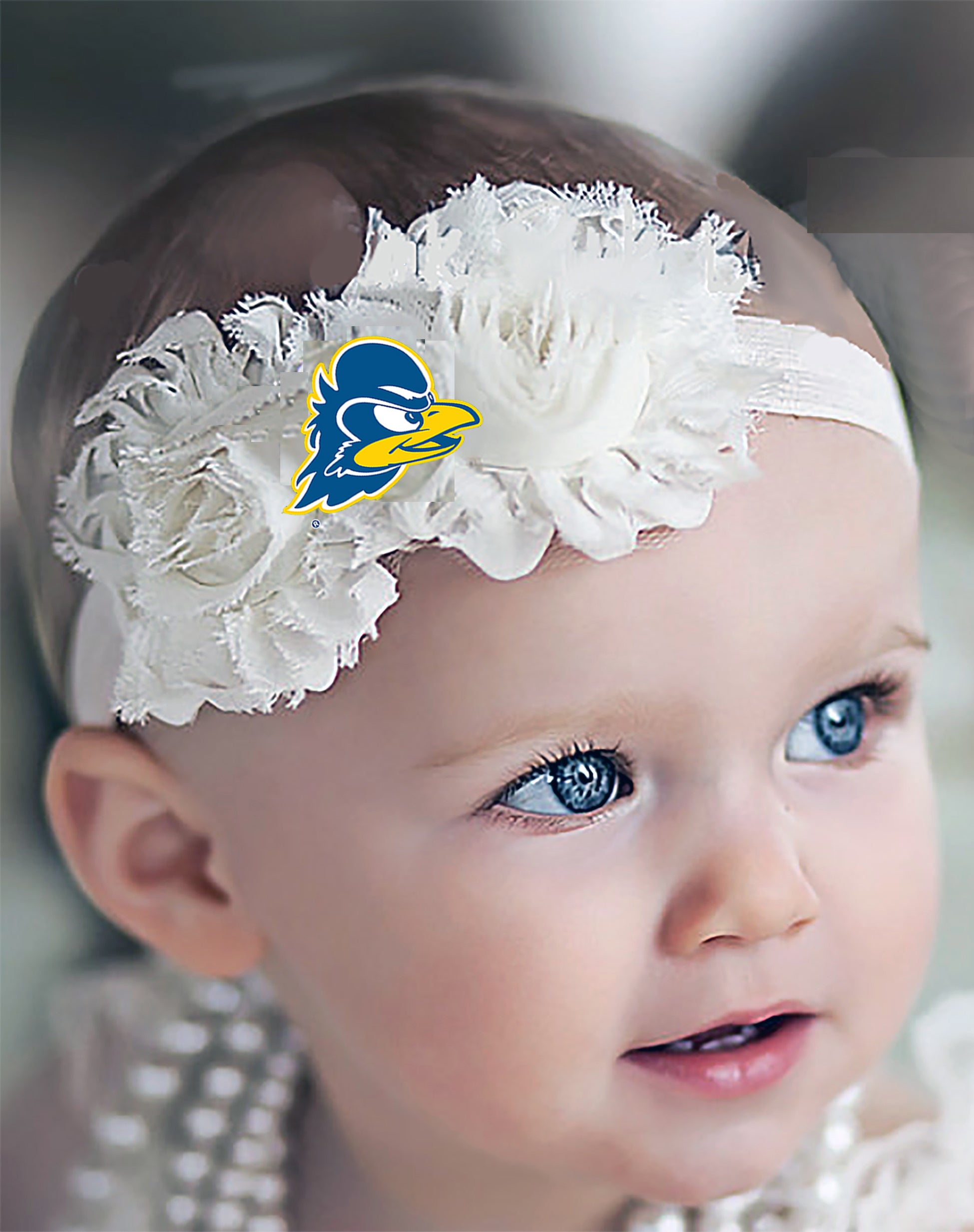 Delaware Blue Hens Baby/Toddler Shabby Flower Hair Bow Headband