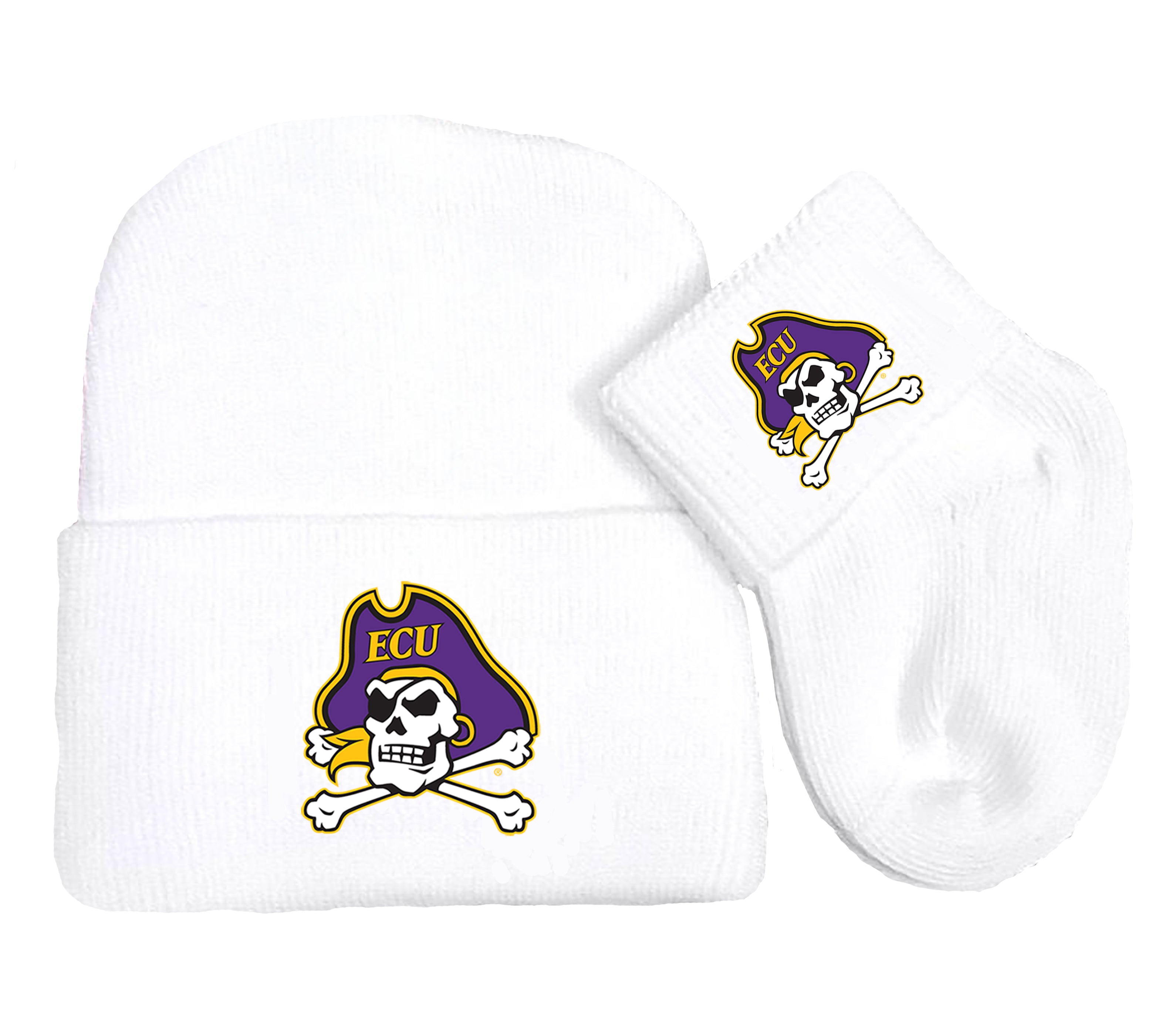 ECU Pirates Baby Knit Cap and Socks Set