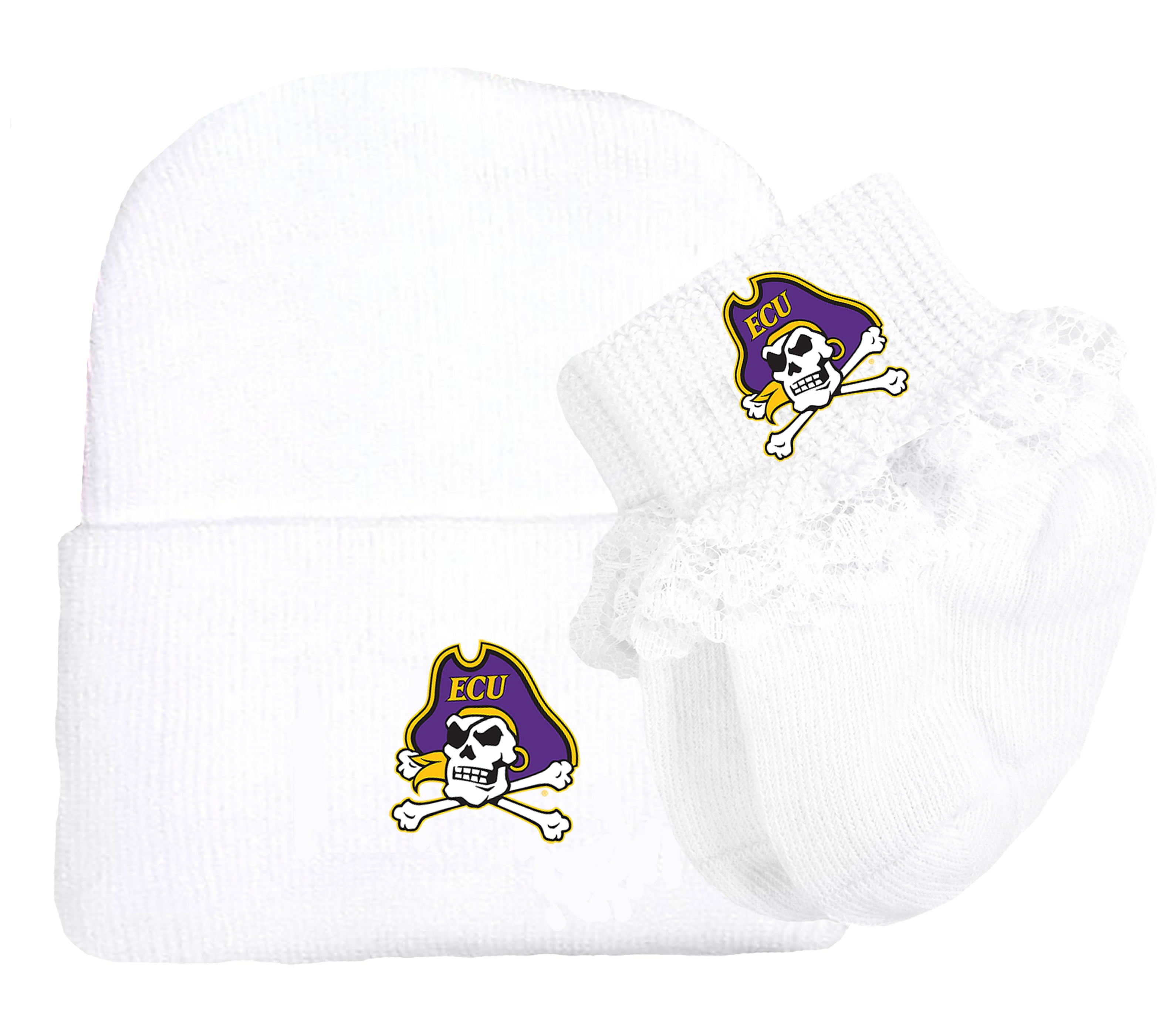 ECU Pirates Baby Knit Cap and Socks Set