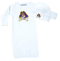 ECU Pirates LOGO Baby Layette Gown and Cap Set - White