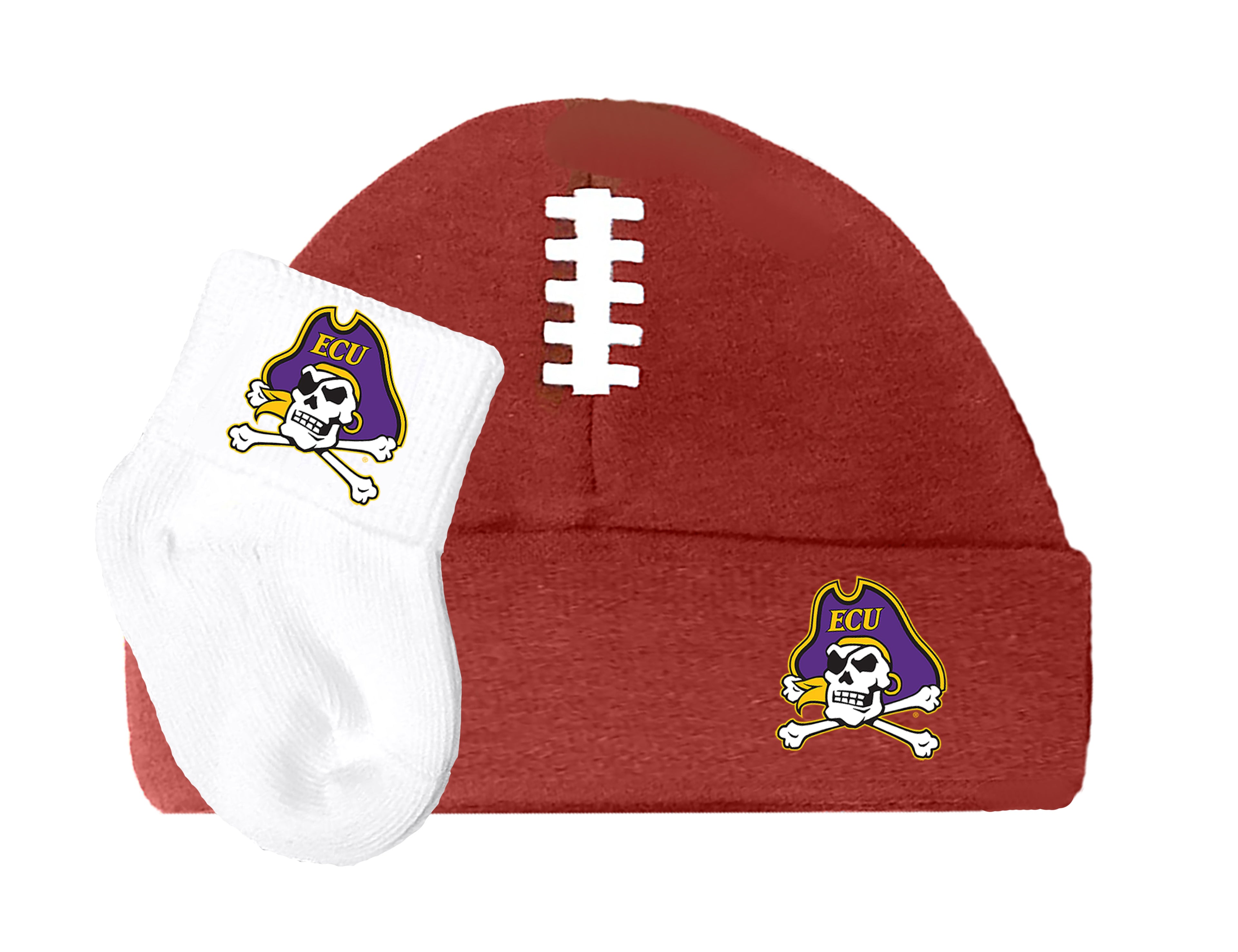 ECU Pirates Baby Brown Football Cap and Socks Set 0-9 Months