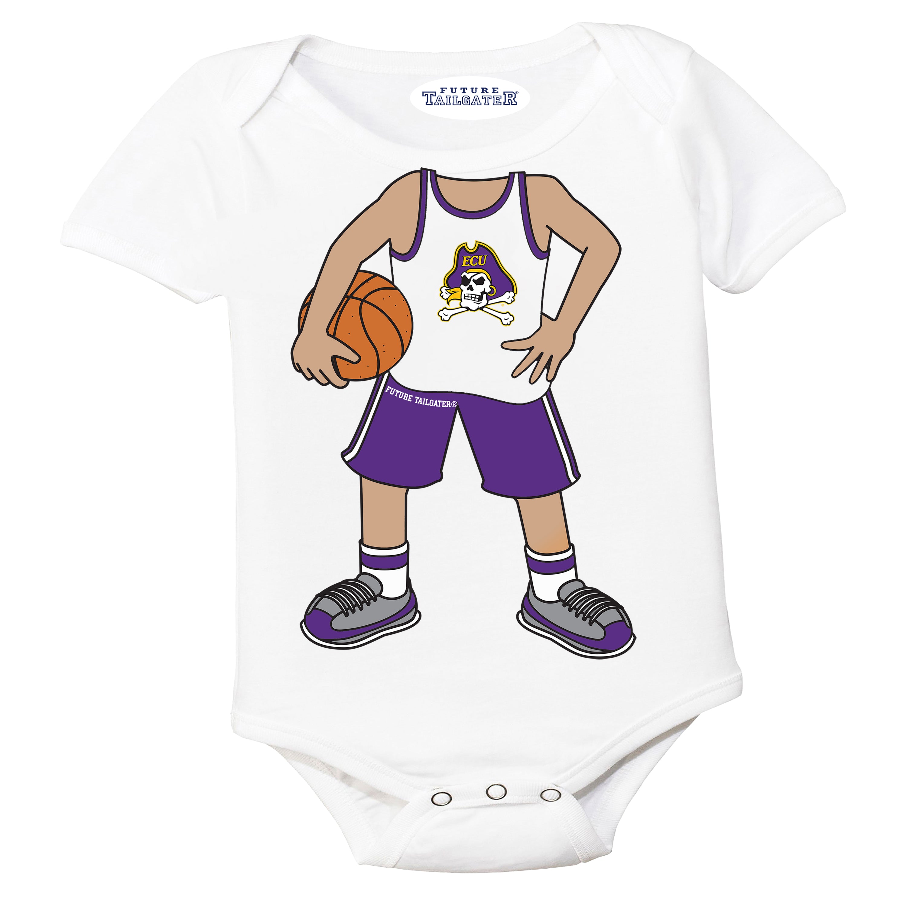 ECU Pirates Heads Up! Basketball Player Baby Bodysuit