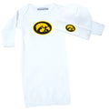 Iowa Hawkeyes LOGO Baby Layette Gown and Cap Set - White