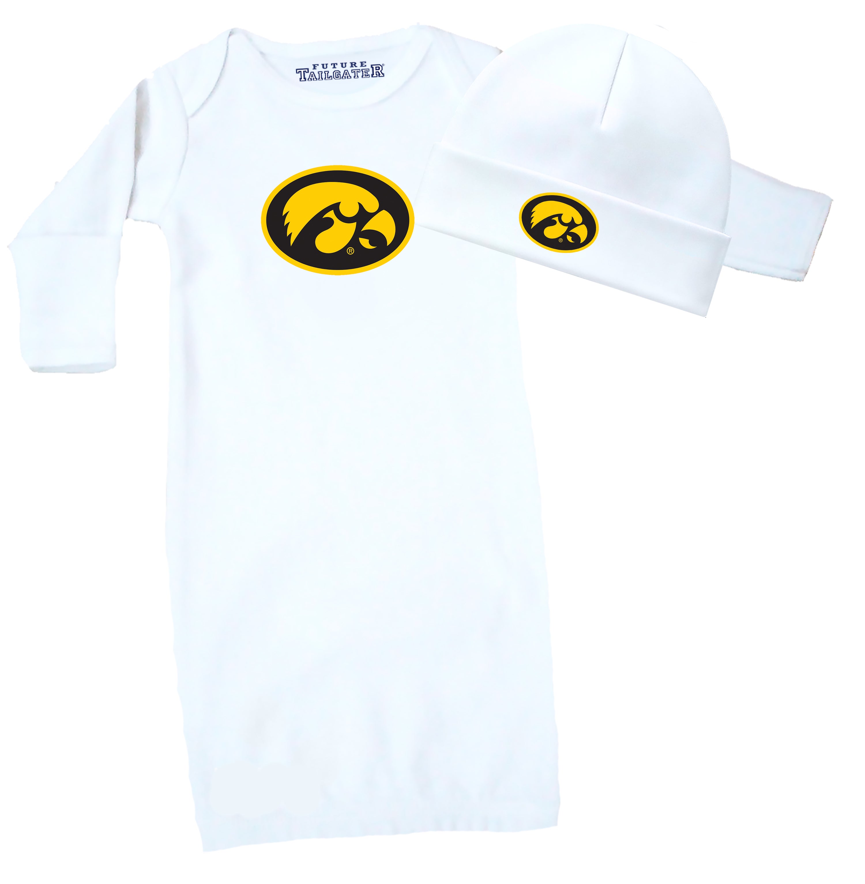 Iowa Hawkeyes LOGO Baby Layette Gown and Cap Set - White