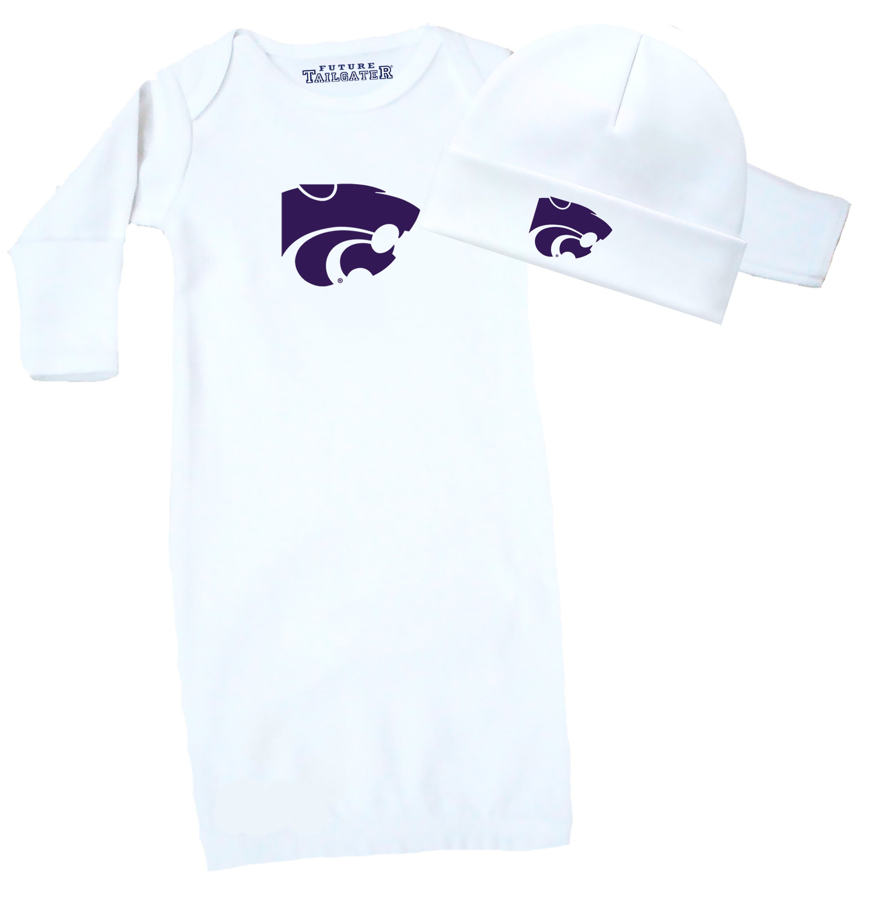 Kansas State Wildcats LOGO Baby Layette Gown and Cap Set - White