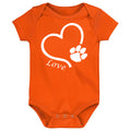 Clemson Tigers Love Heart Baby Bodysuit