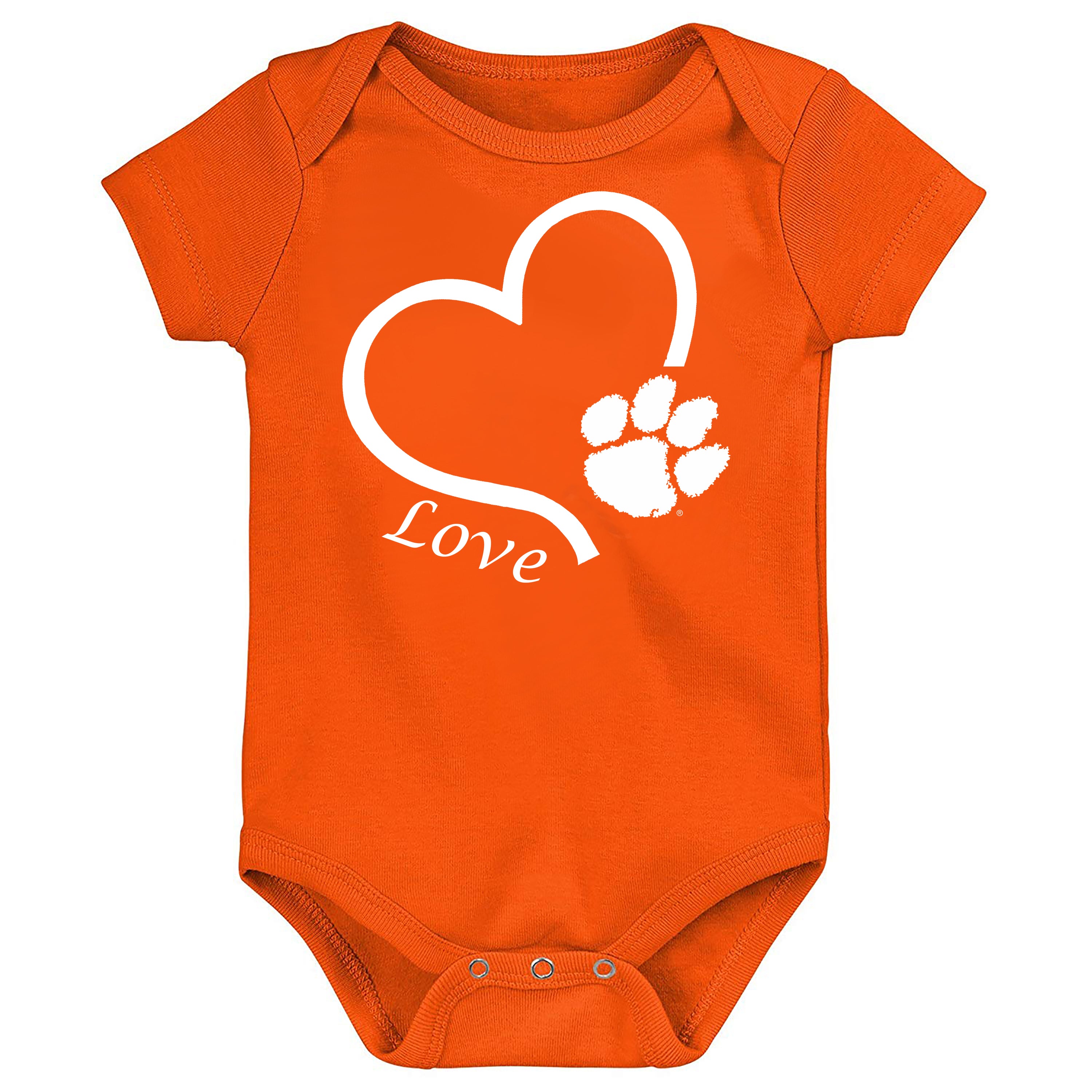Clemson Tigers Love Heart Baby Bodysuit
