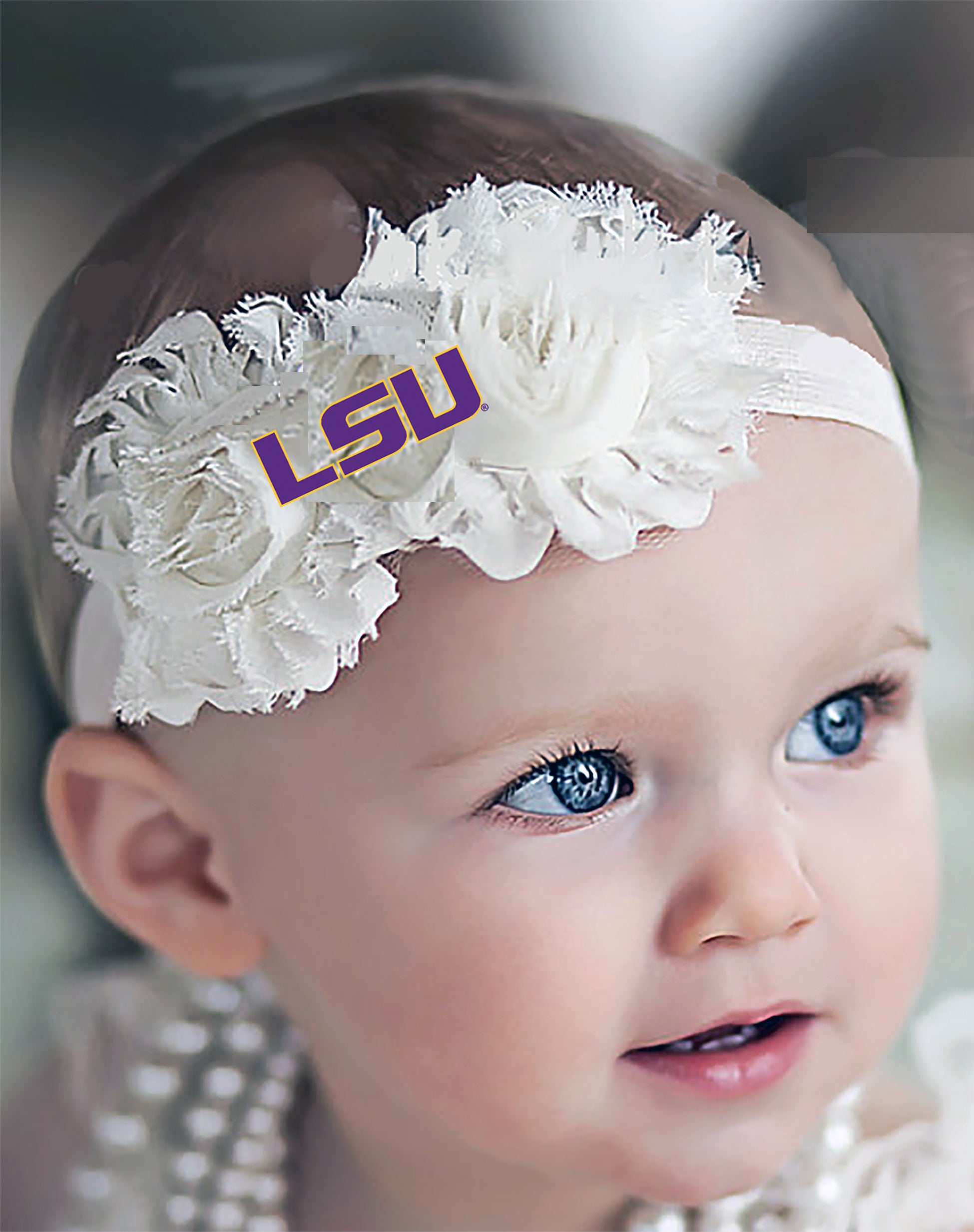 LSU Tigers Baby/Toddler Shabby Flower Hair Bow Headband