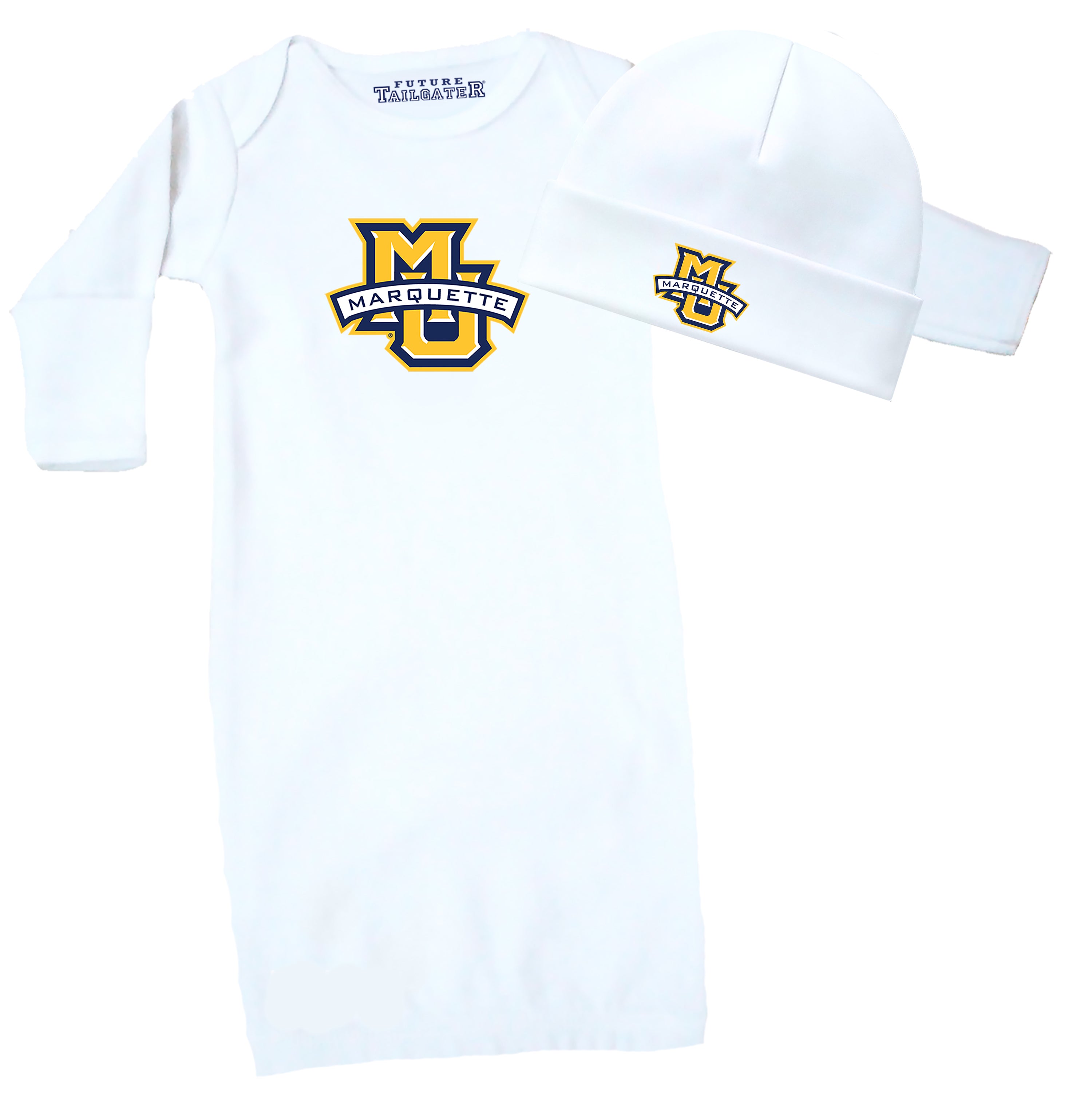 Marquette Golden Eagles LOGO Baby Layette Gown and Cap Set - White