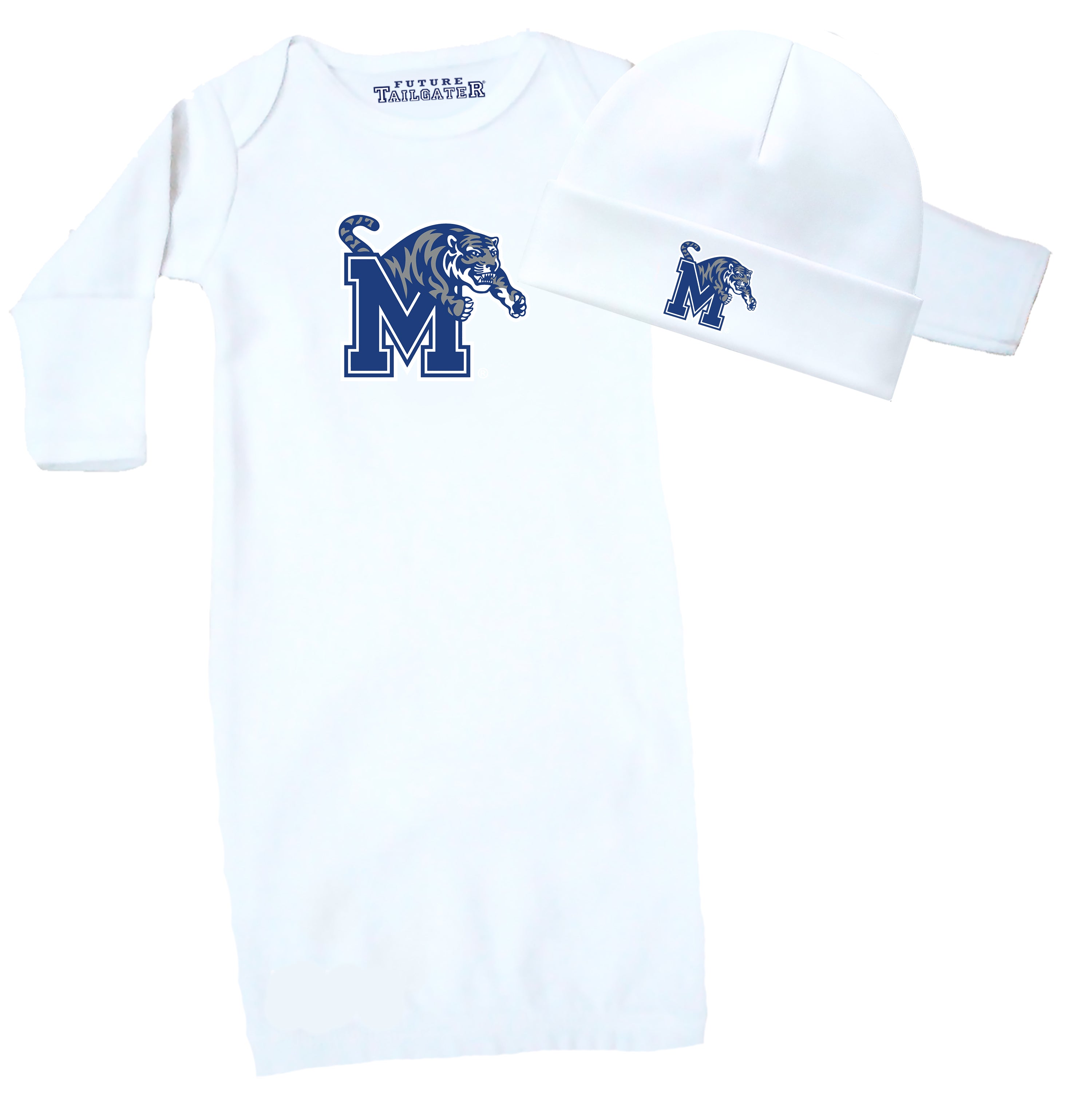 Memphis Tigers LOGO Baby Layette Gown and Cap Set - White