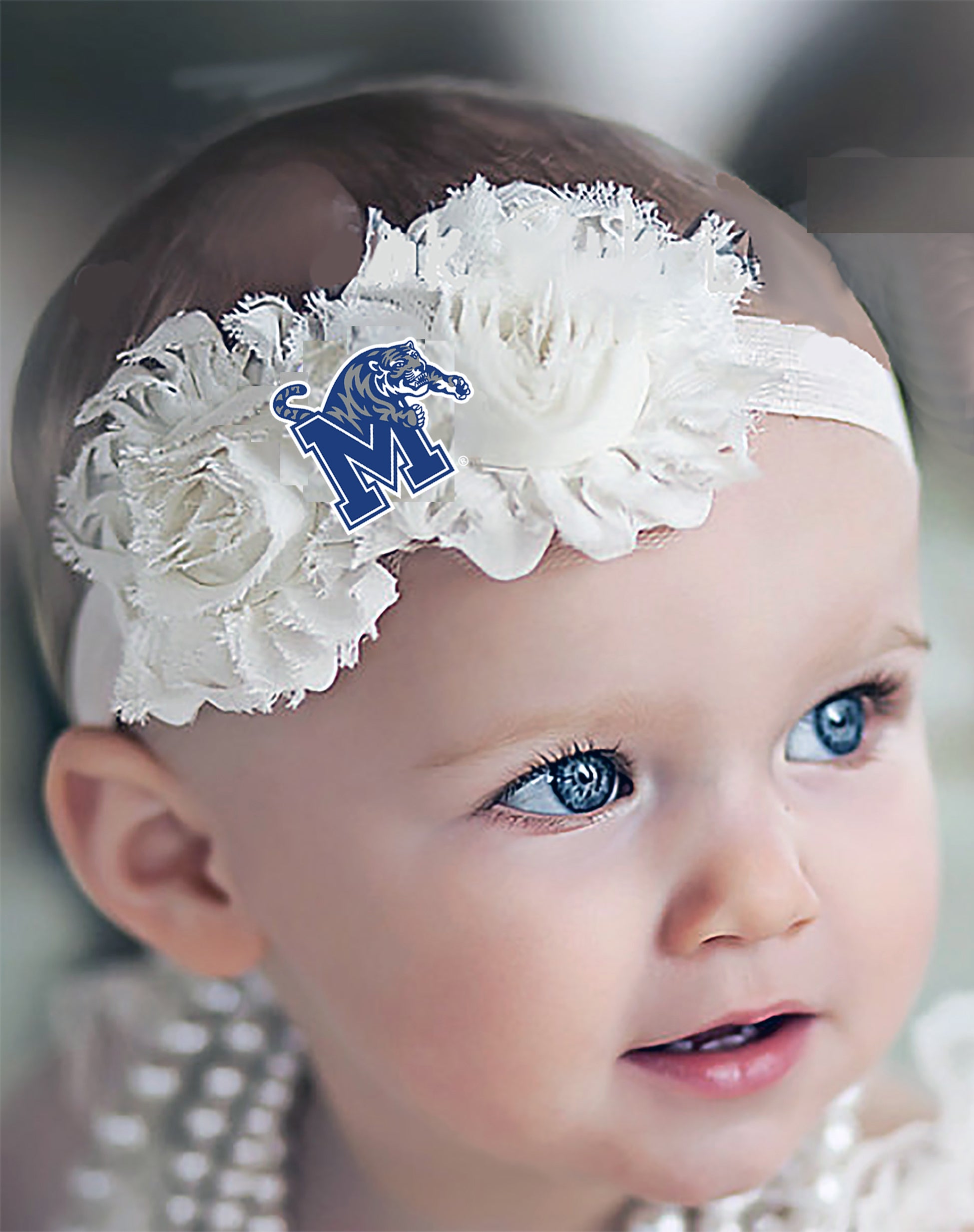 Memphis Tigers Baby/Toddler Shabby Flower Hair Bow Headband
