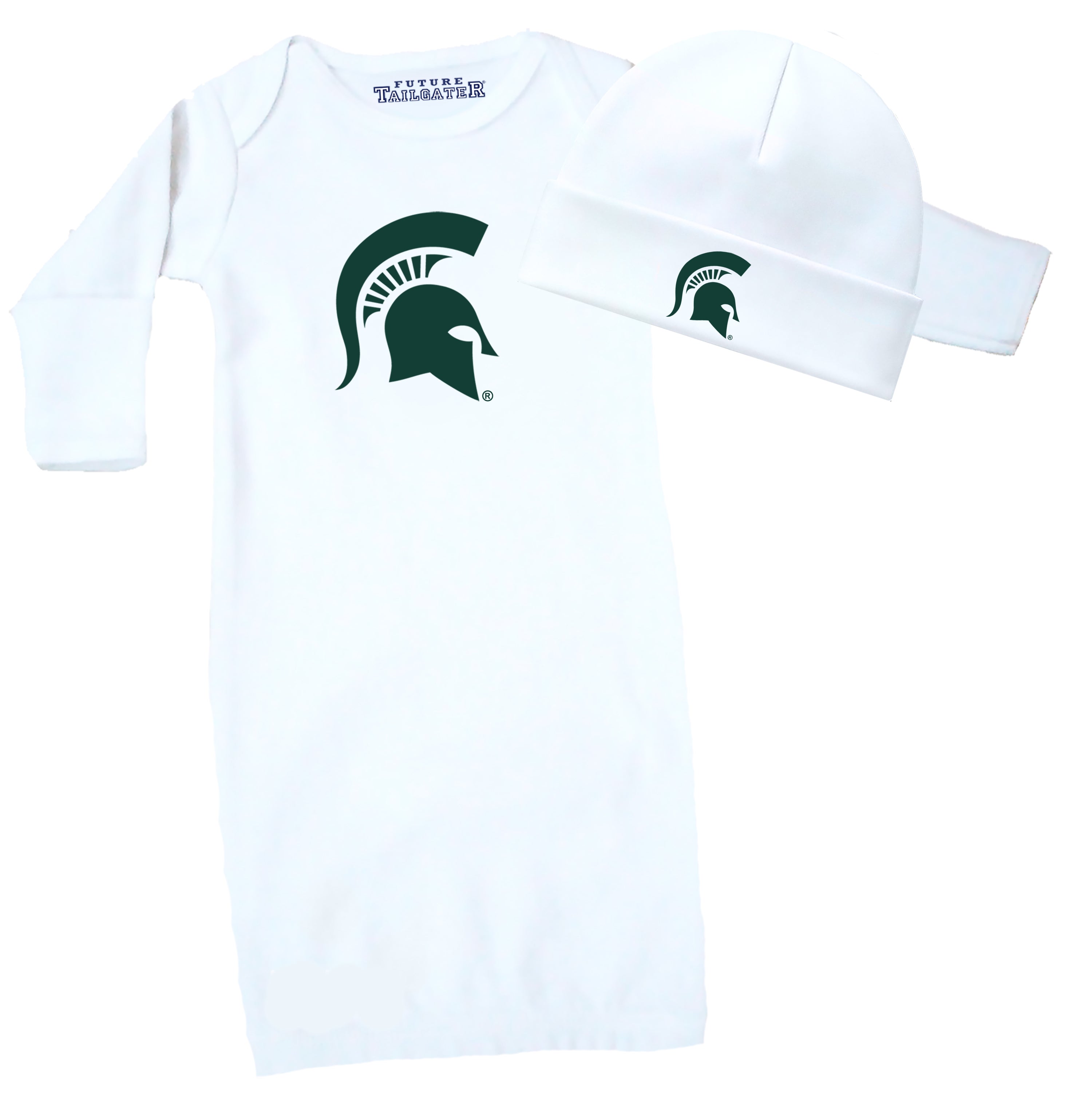 Michigan State Spartans LOGO Baby Layette Gown and Cap Set - White