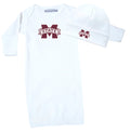 Mississippi State Bulldogs LOGO Baby Layette Gown and Cap Set - White