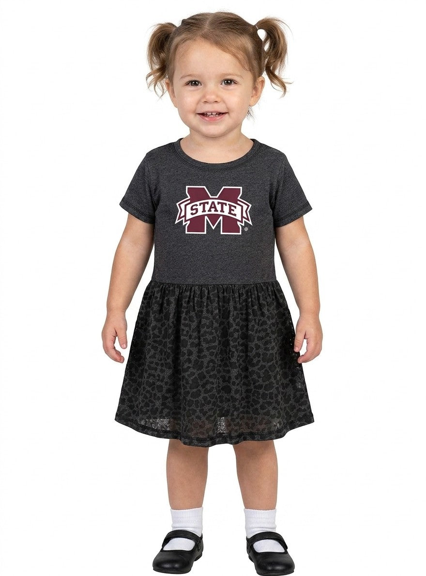 Mississippi State Bulldogs Toddler Dress - Smoke/Black Leopard