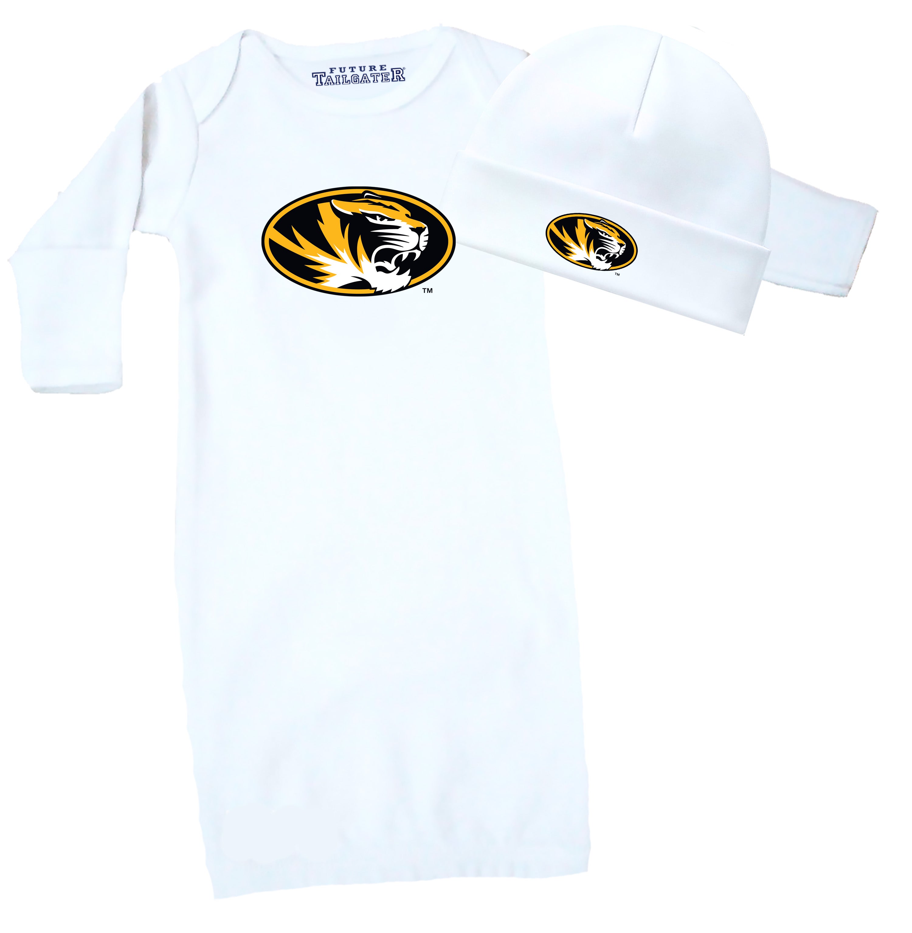 Missouri Tigers LOGO Baby Layette Gown and Cap Set - White