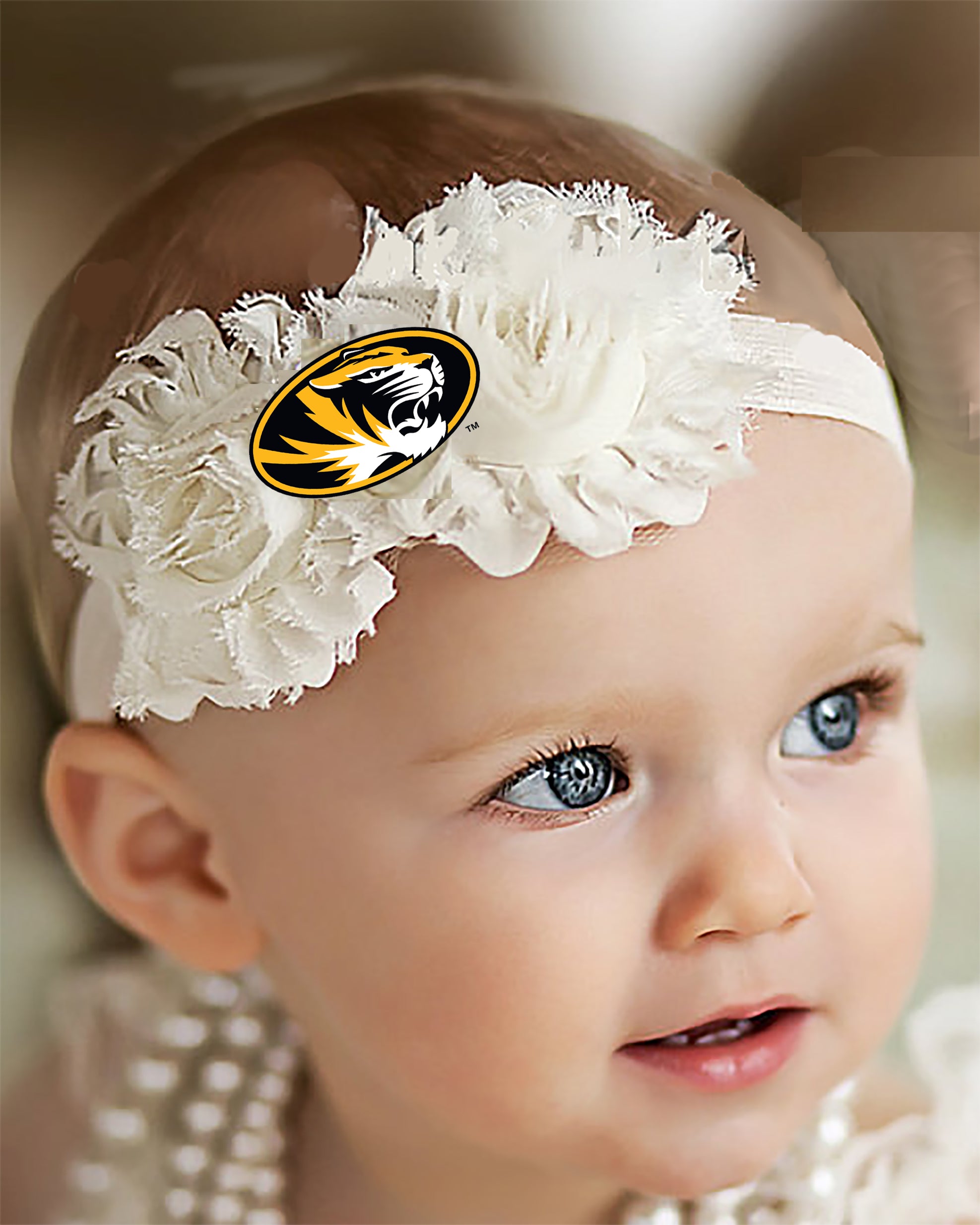 Missouri Tigers Baby/Toddler Shabby Flower Hair Bow Headband