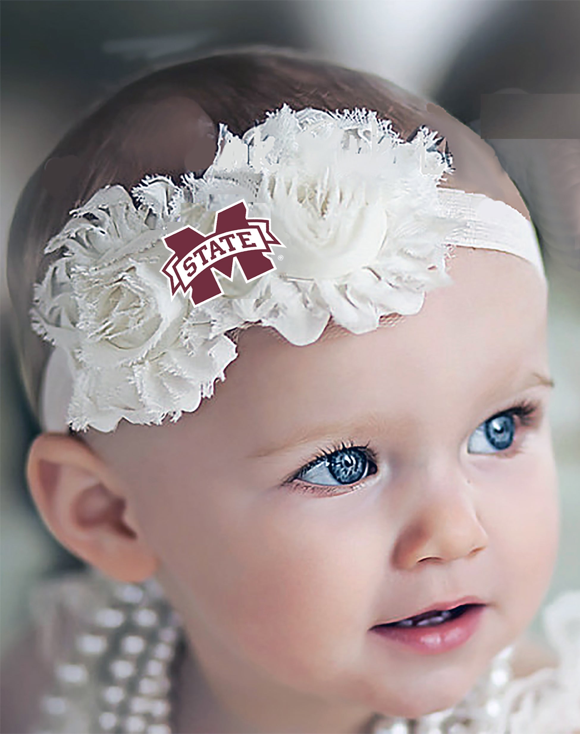 Mississippi State Bulldogs Baby/Toddler Shabby Flower Hair Bow Headband