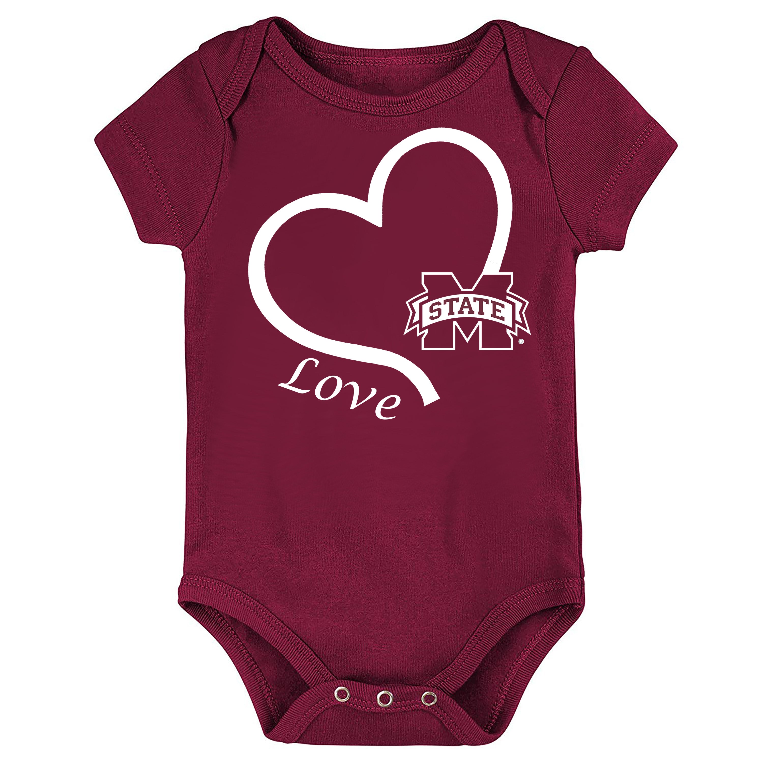 Mississippi State Bulldogs Love Heart Baby Bodysuit