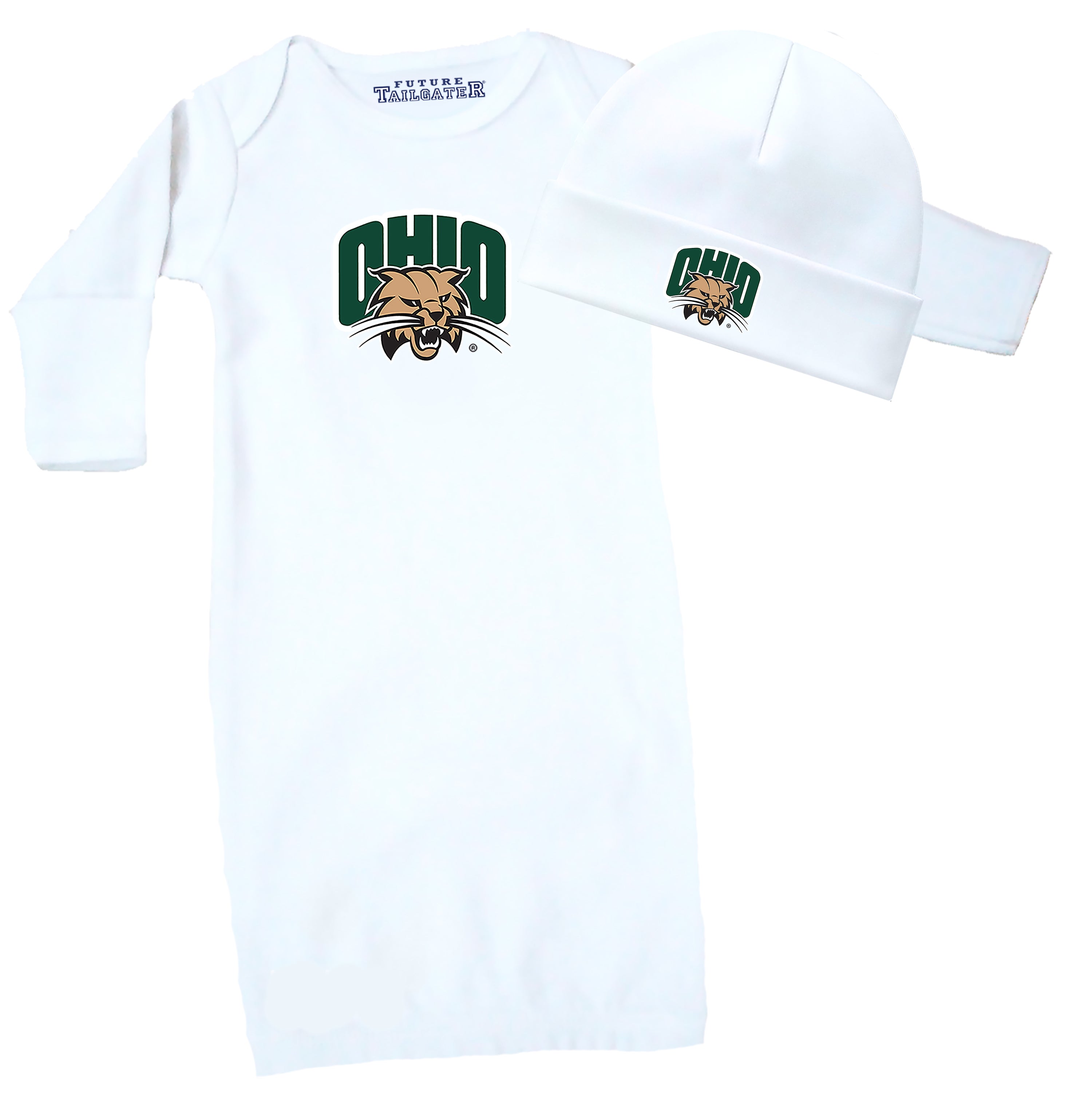 Ohio Bobcats LOGO Baby Layette Gown and Cap Set - White