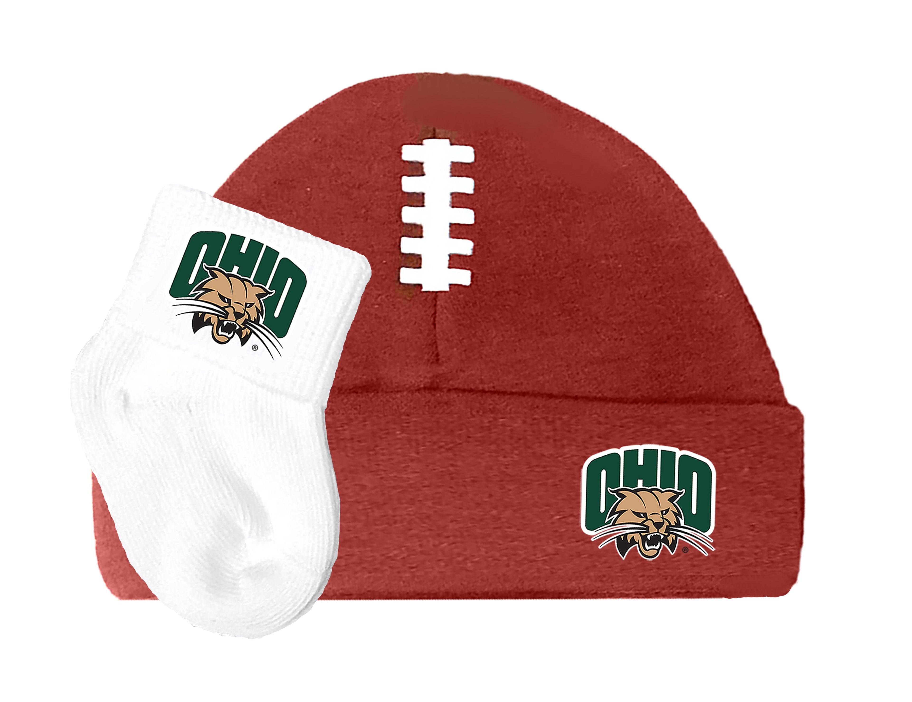Ohio Bobcats Baby Brown Football Cap and Socks Set 0-9 Months