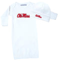 Mississippi Ole Miss Rebels LOGO Baby Layette Gown and Cap Set - White