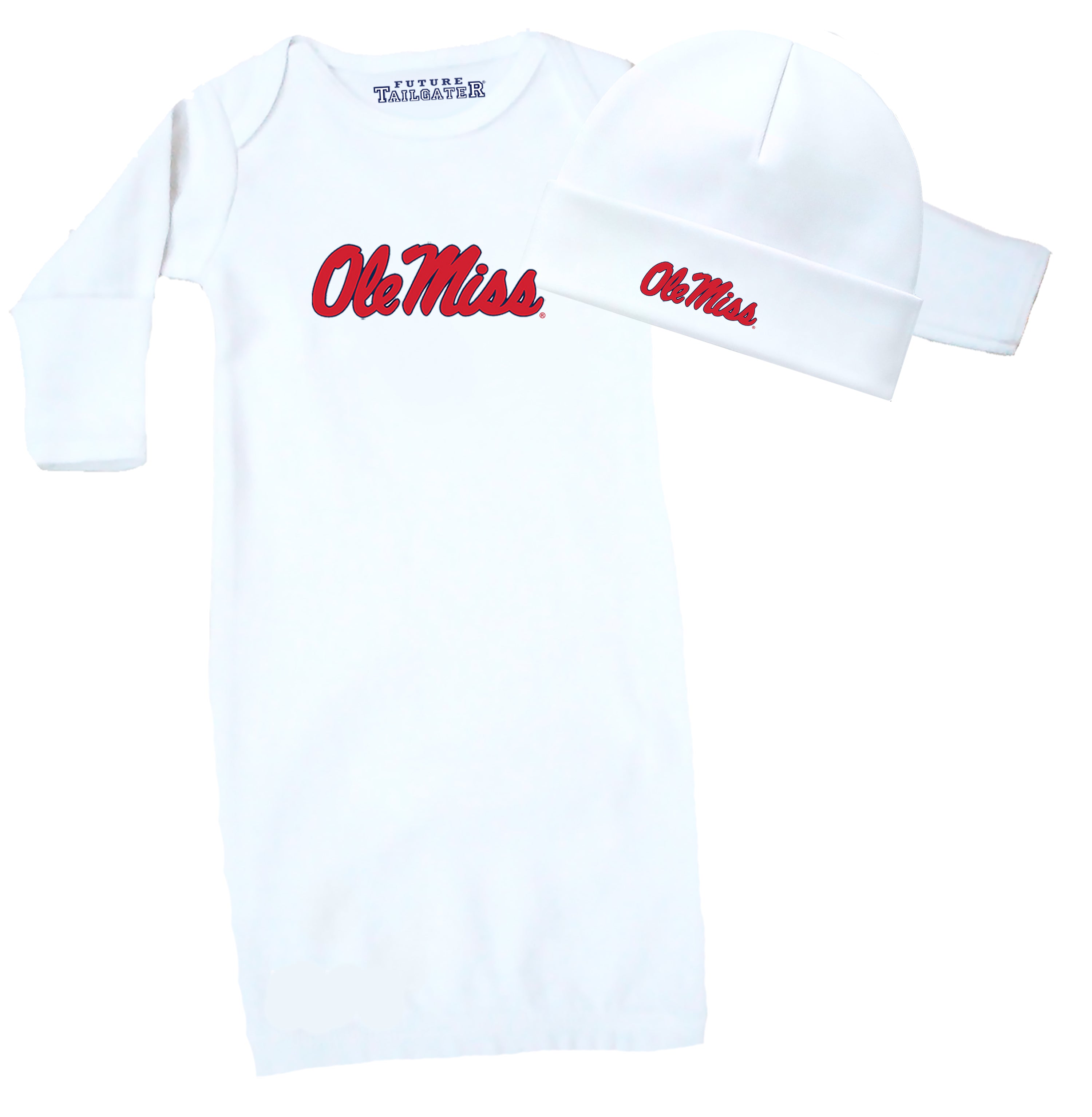 Mississippi Ole Miss Rebels LOGO Baby Layette Gown and Cap Set - White