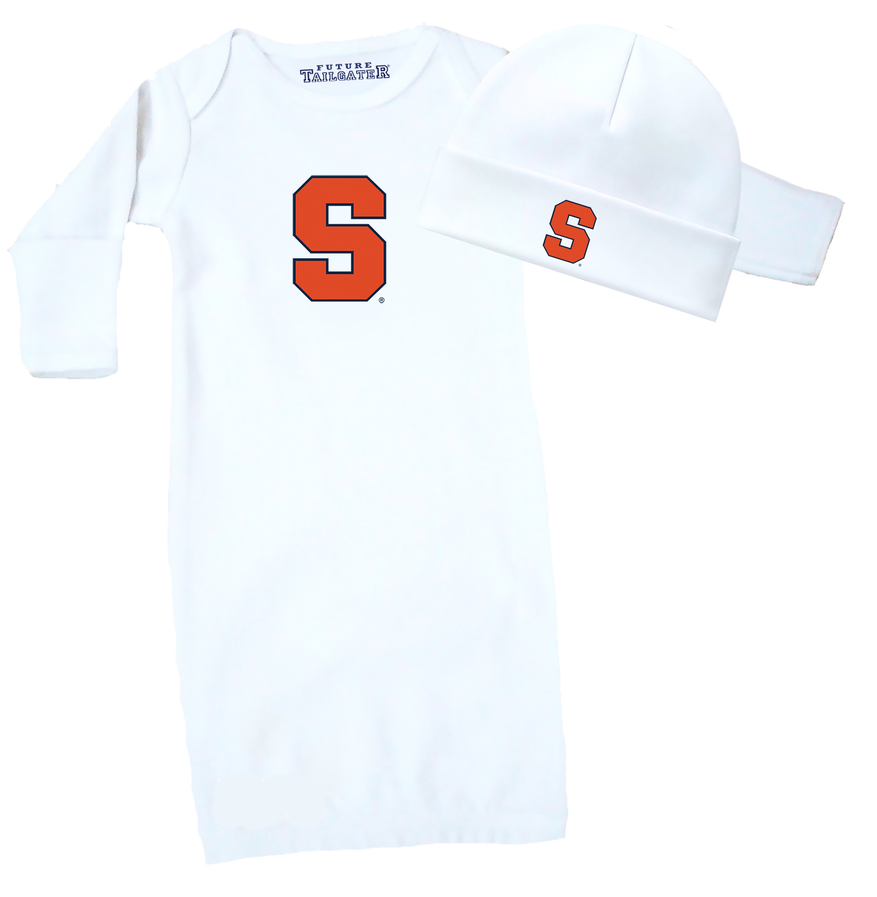 Syracuse Orange LOGO Baby Layette Gown and Cap Set - White