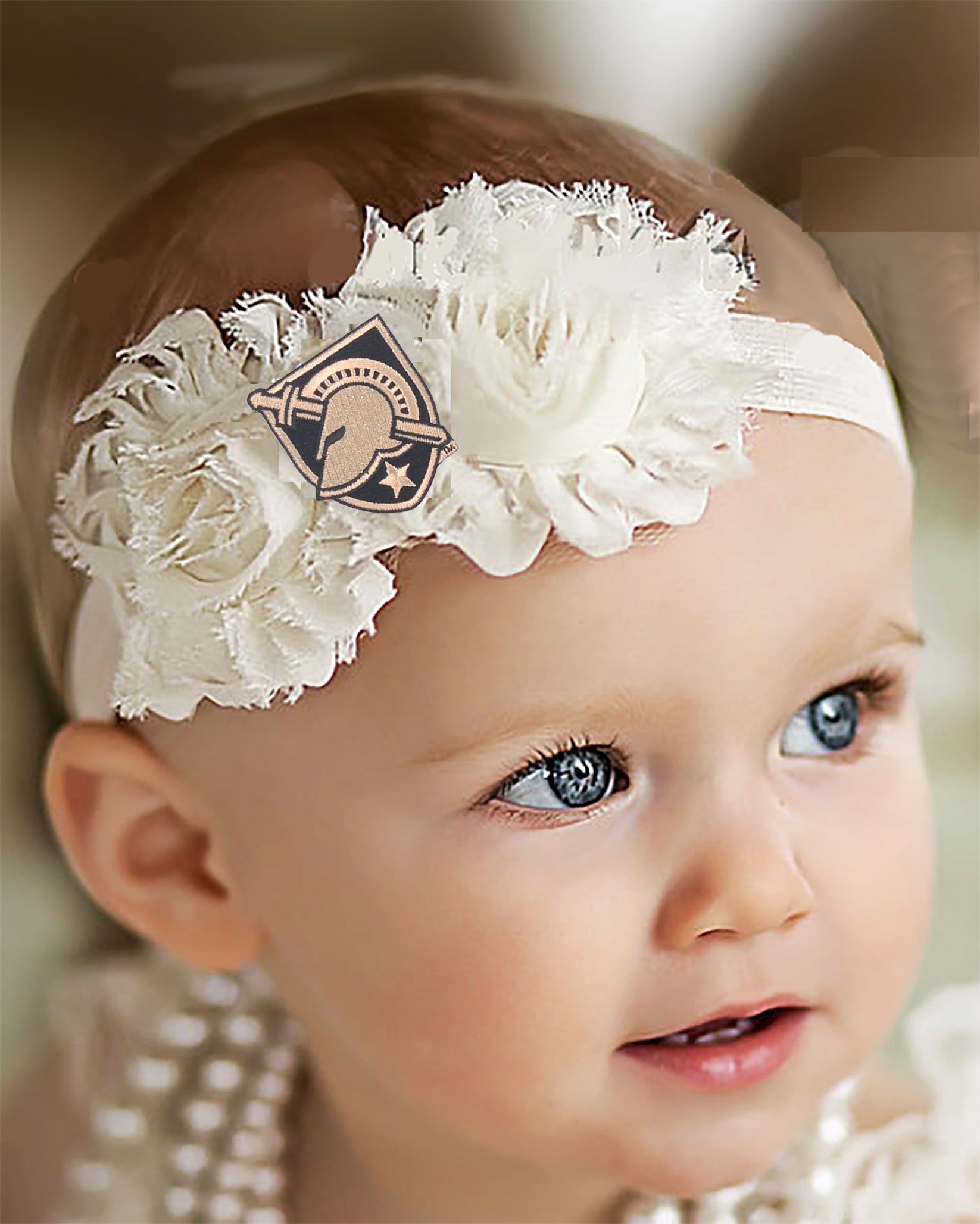 Army Black Knights Baby/Toddler Shabby Flower Hair Bow Headband